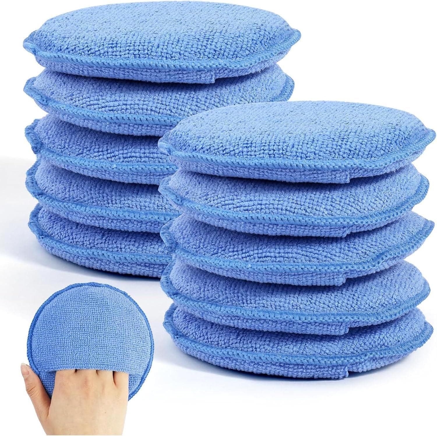 Tazweeq 10 Pack Microfiber Wax Applicator Pads, Scratch-Resistant Buffing & Polishing Sponges for Car Detailing, 5 Inch, Blue