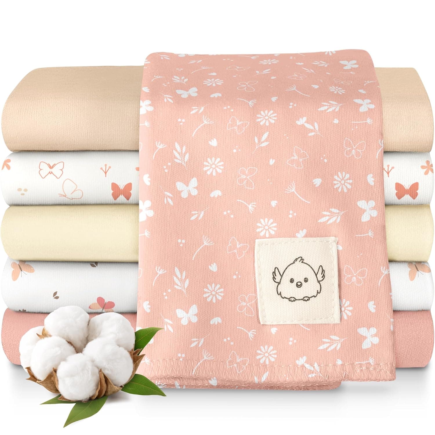 Organic Burp Cloths Baby Girl, Boy - 6-Pack Large Baby Burp Cloths, Burping Cloths for Babies, Boys, Girls, Cotton Burp Cloth, Spit Up Burp Rags, Newborn Burp Clothes, Burp Cloth Neutral (Butterflies)