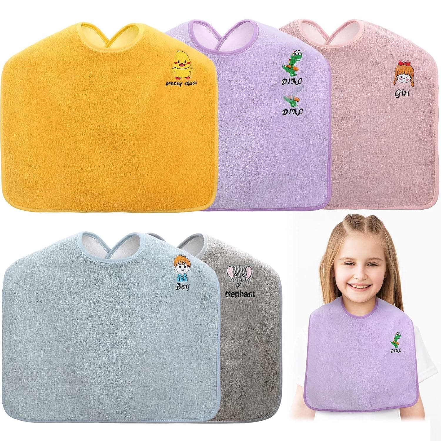 Bukela Baby Bibs, 5 Pcs Unisex Toddler Bibs for Feeding, Soft Adjustable Oral Fleece Bibs with Snap Water Absorbent Thick Towel Drool Bibs for Girls Boys Eating Teething