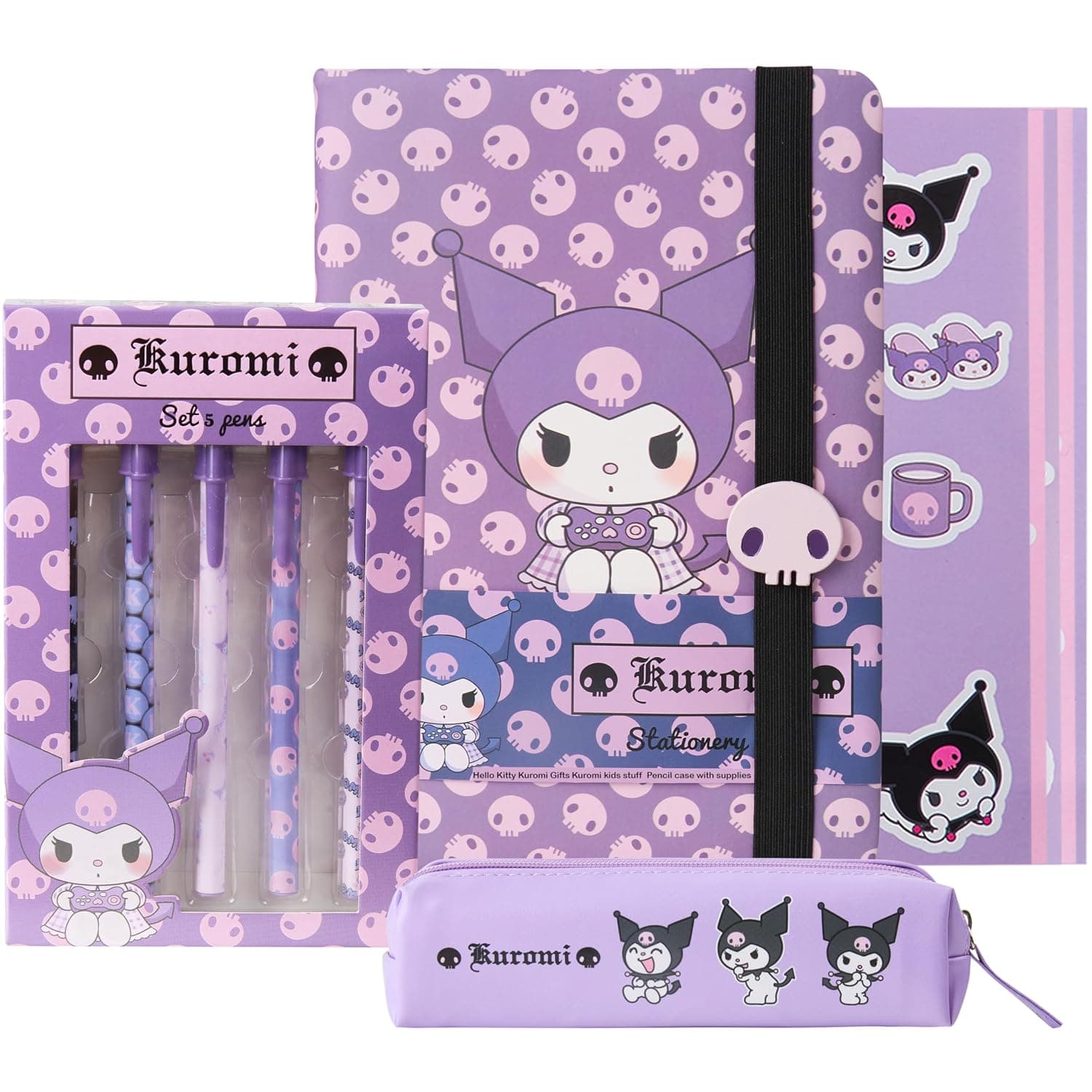 Get Trend Hello Kitty Kuromi Pencil Case Notebook Stickers and Pens Kawaii Stationery Set for School Supplies Office Anime Gifts for Girls (Purple Kuromi)