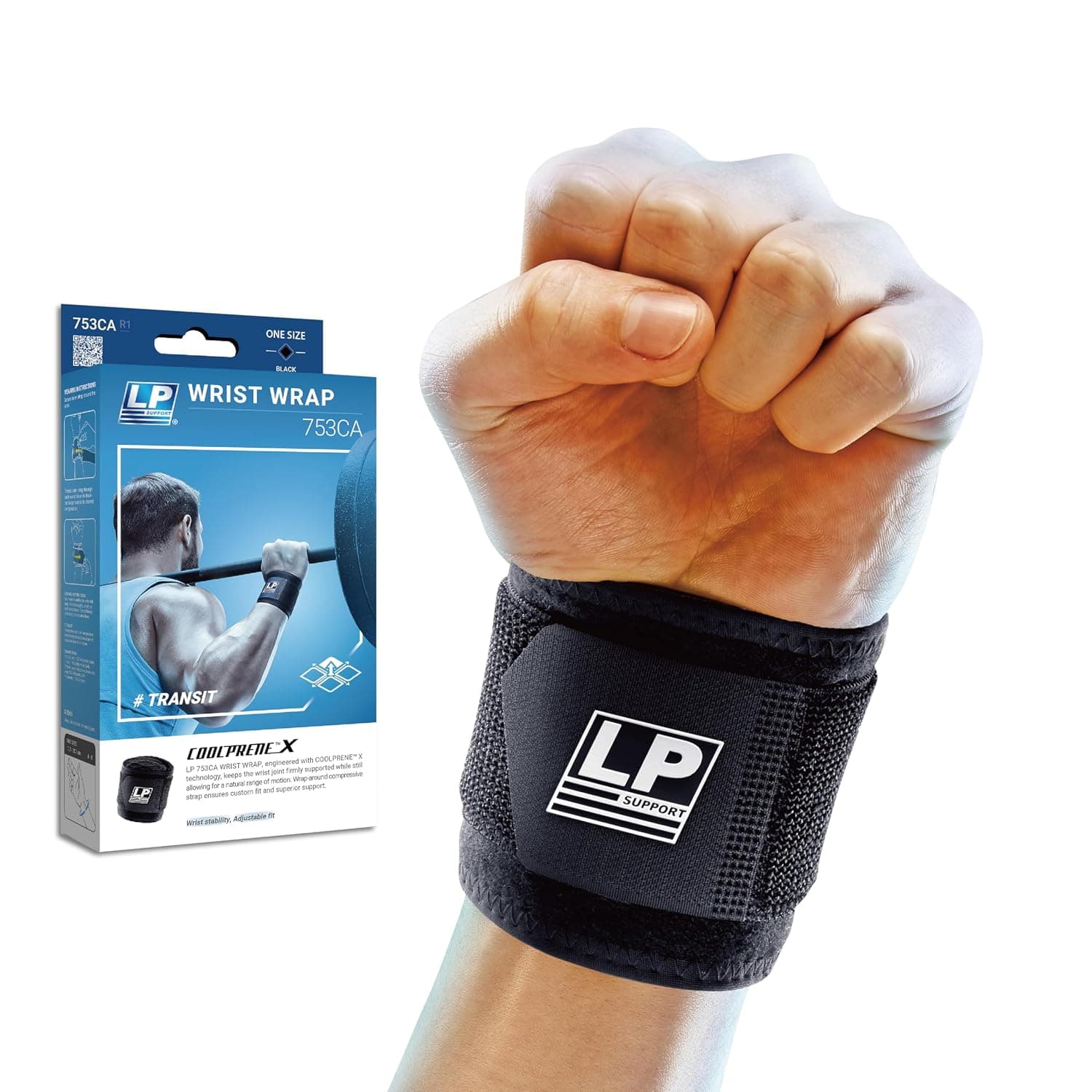 LP SUPPORT 753CA Extreme Adjustable Wrist Compression Strap - Support for Weightlifting, Crossfit, Tennis - Wrist Brace for Both Hands - One Size Adjustable (Black)