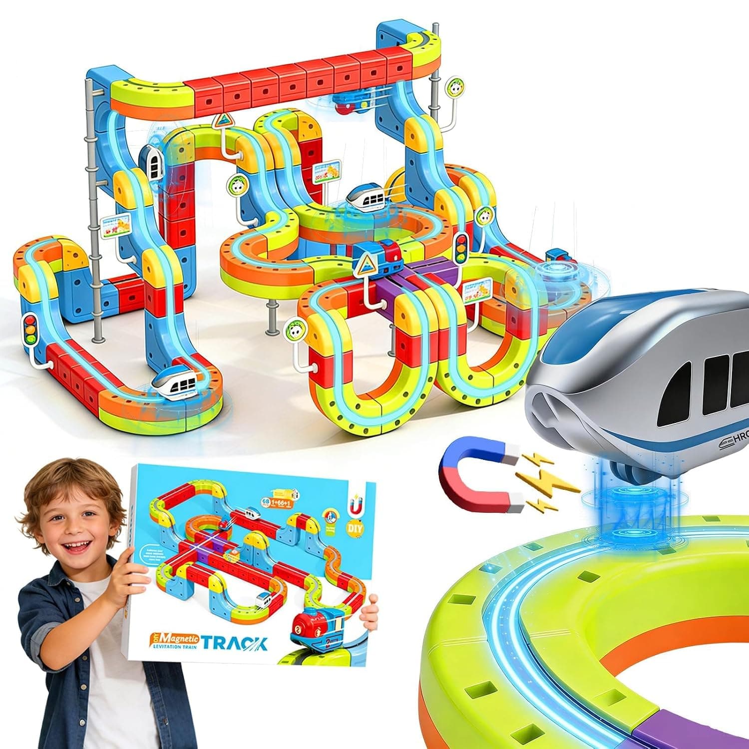 3D Infinity Cube Track Magnetic Electric Train Set, for Kids 4 6 7 8,Toy Vehicle Playsets, for Toddlers 3-5 Train Set Learning Gift,141 Pcs/2 car