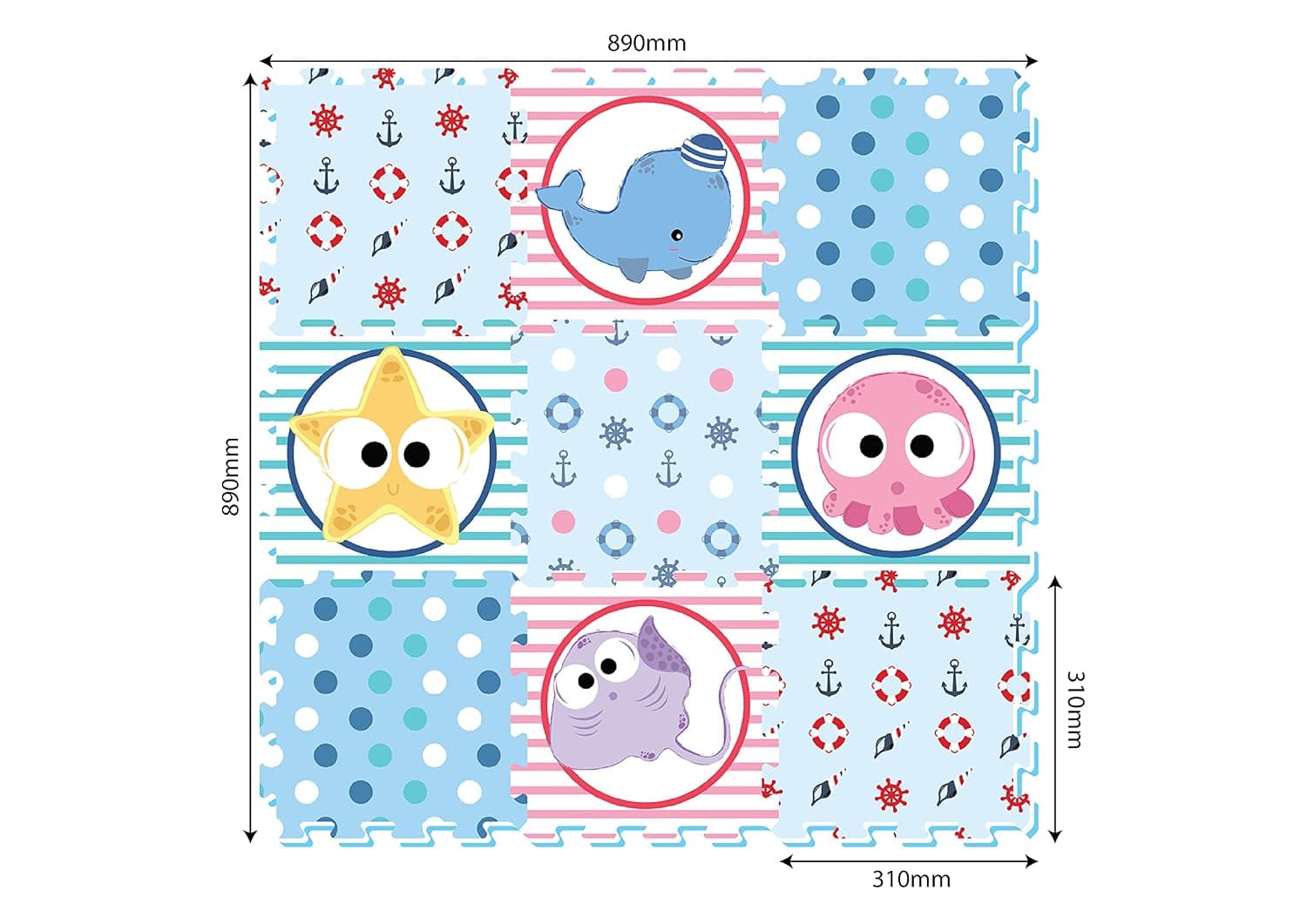 Sunta Sea World Puzzle Mat 9-Pieces, Multicolor