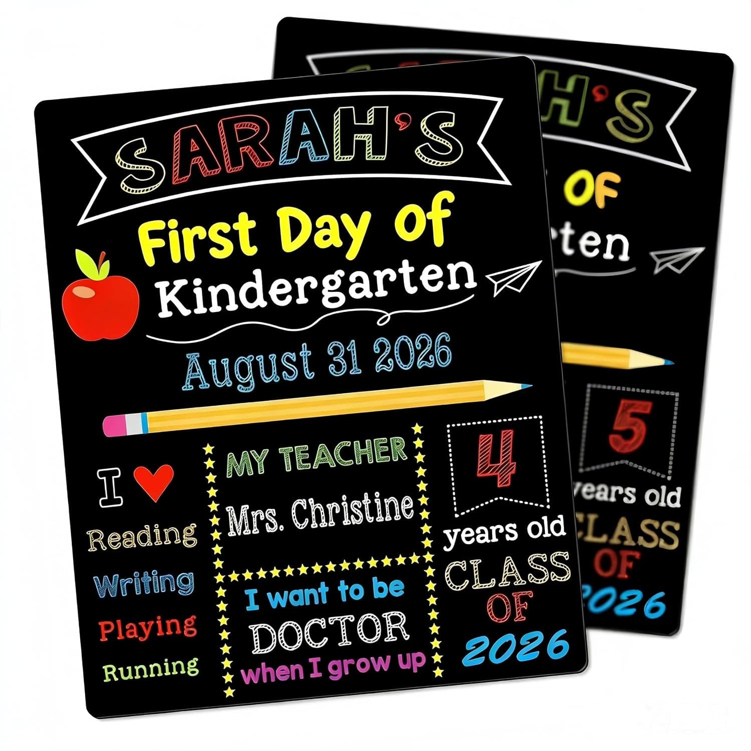 First & Last Day of School Chalkboard, 10 x 12 Inch Double Sided Back to School Sign for Kids/Girls/Boys, Reusable Wooden 1st Day of Preschool/Kindergarten Photo Props