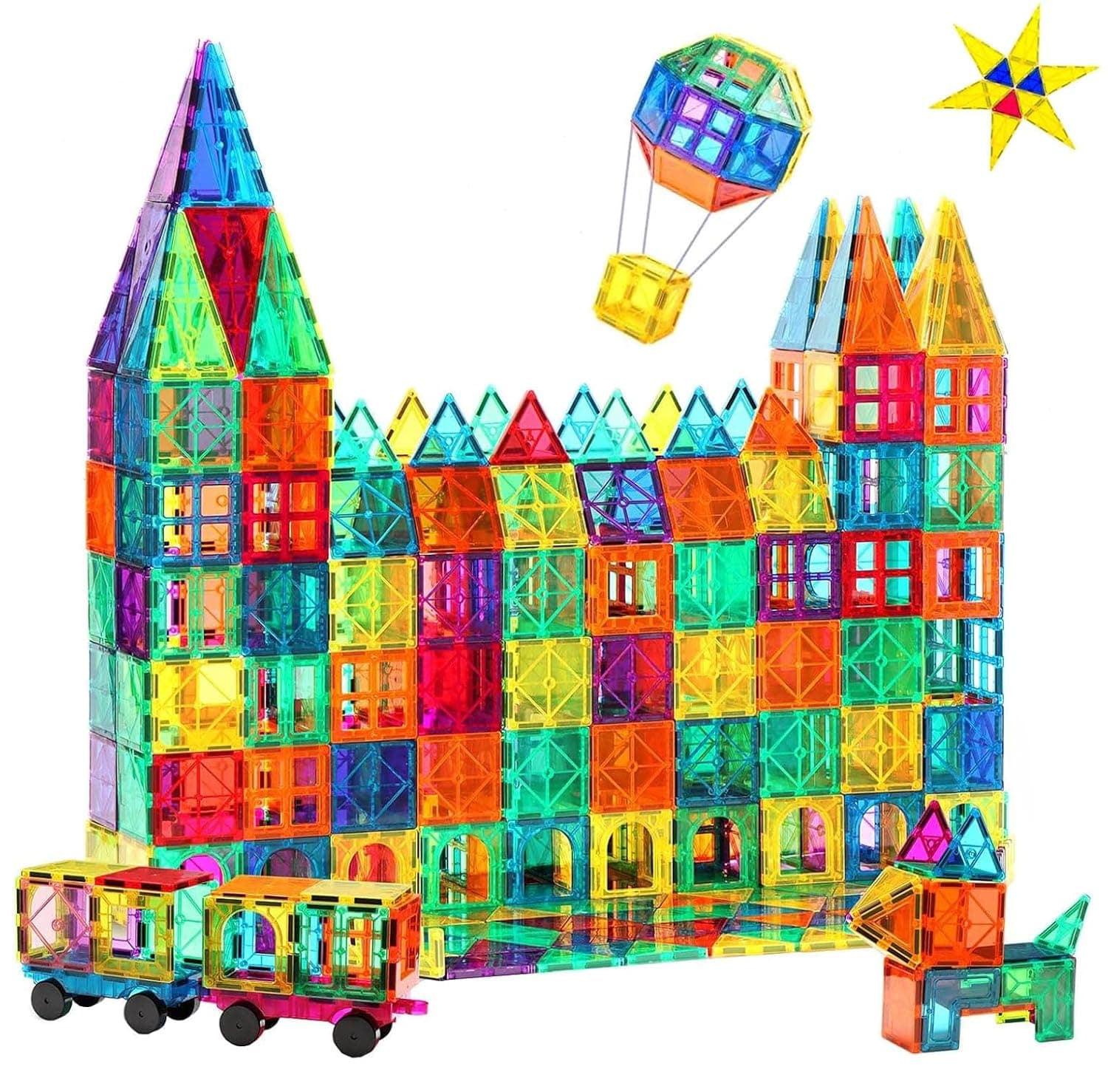 Magnetic Tiles Building Blocks for Kids, STEM Creative Construction Toys, 3D Magnet Puzzles Stacking Blocks with 2 Car, Gift for Boys &Girls (100pcs)