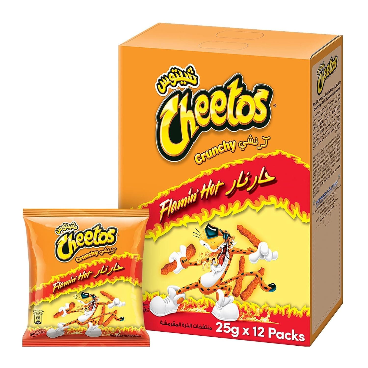 Cheetos Crunchy Flaming Hot Snacks 12 X 25 G