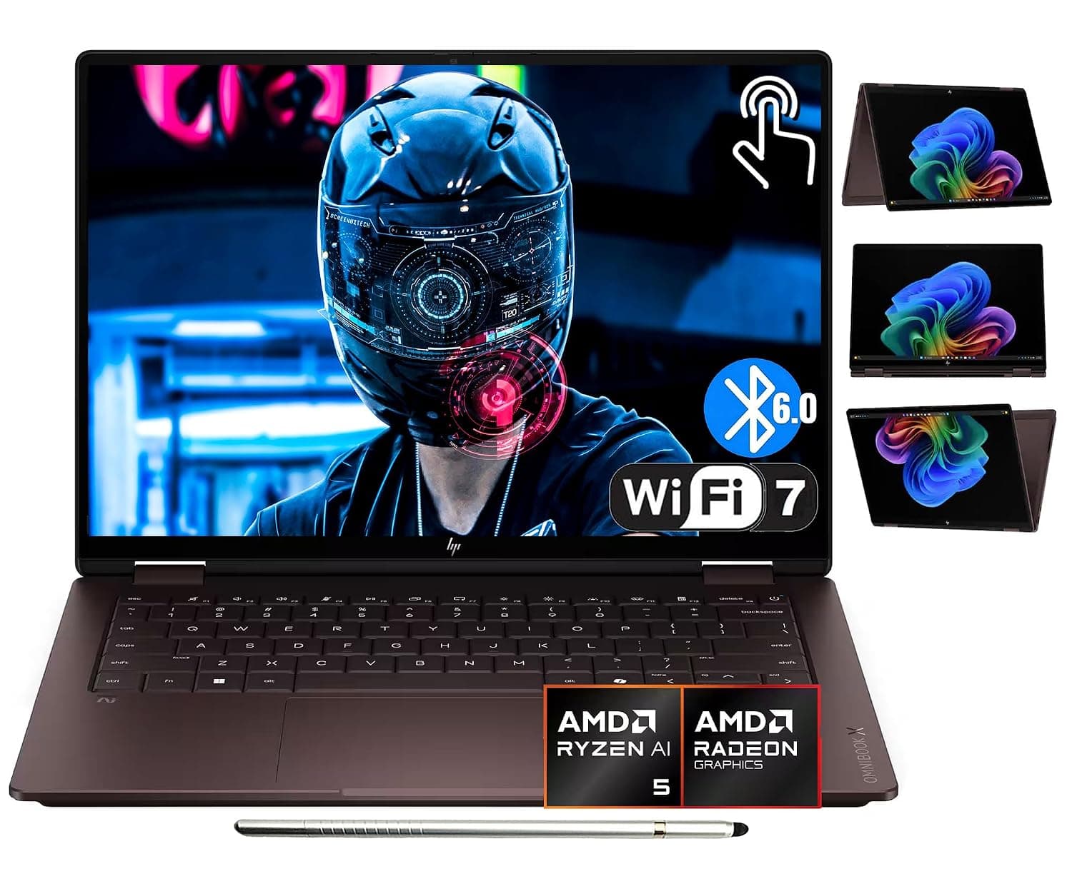 HP OmniBook X Flip 2-in-1 Copilot+ AI Laptop, 14" 2K OLED Touchscreen, AMD Ryzen AI 5 430 Upto 50 Tops(2026), 16GB LPDDR5X, 512GB SSD, Wi-Fi 7, Bluetooth 6.0, w/Stylus, Win11 H