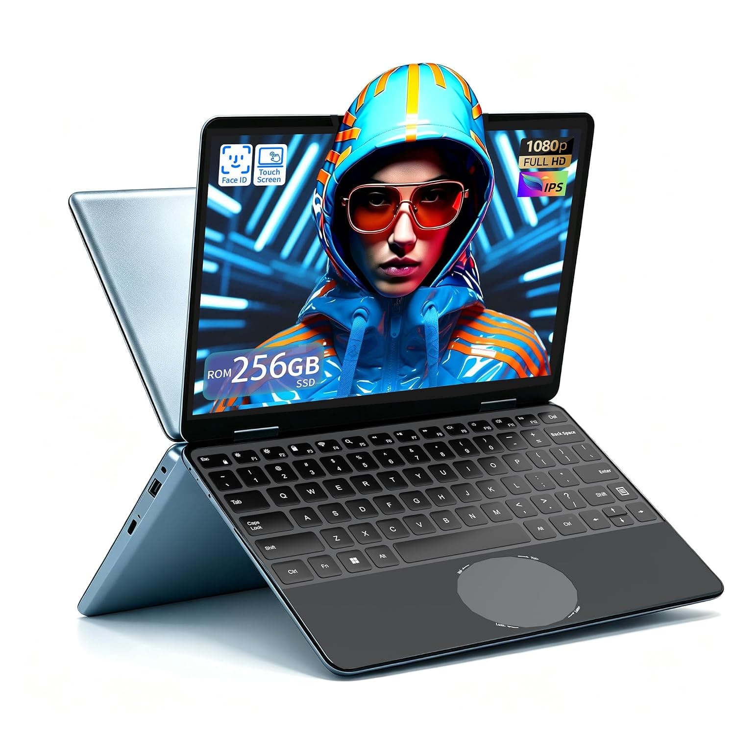 11" 2-in-1 Convertible Laptop with Touchscreen, Processor N150, 16GB DDR4 RAM, 460GB M.2 SSD, FHD IPS (1920x1200), 360° Hinge, Wi-Fi, Backlit Keyboard - Ultra-Light for Study & Work (N150 16+256 G)