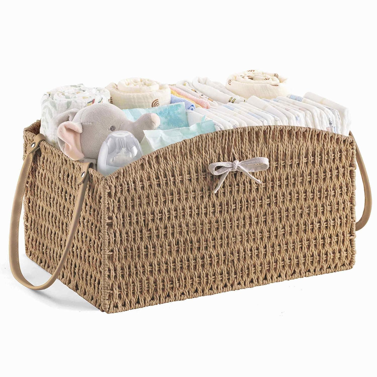 HBlife Diaper Caddy Organizer Detachable Portable Hand-Woven Storage Basket | Elegant Curved Design, Lightweight paper rope material, Car organizer, nursery bin, Newborn essentials