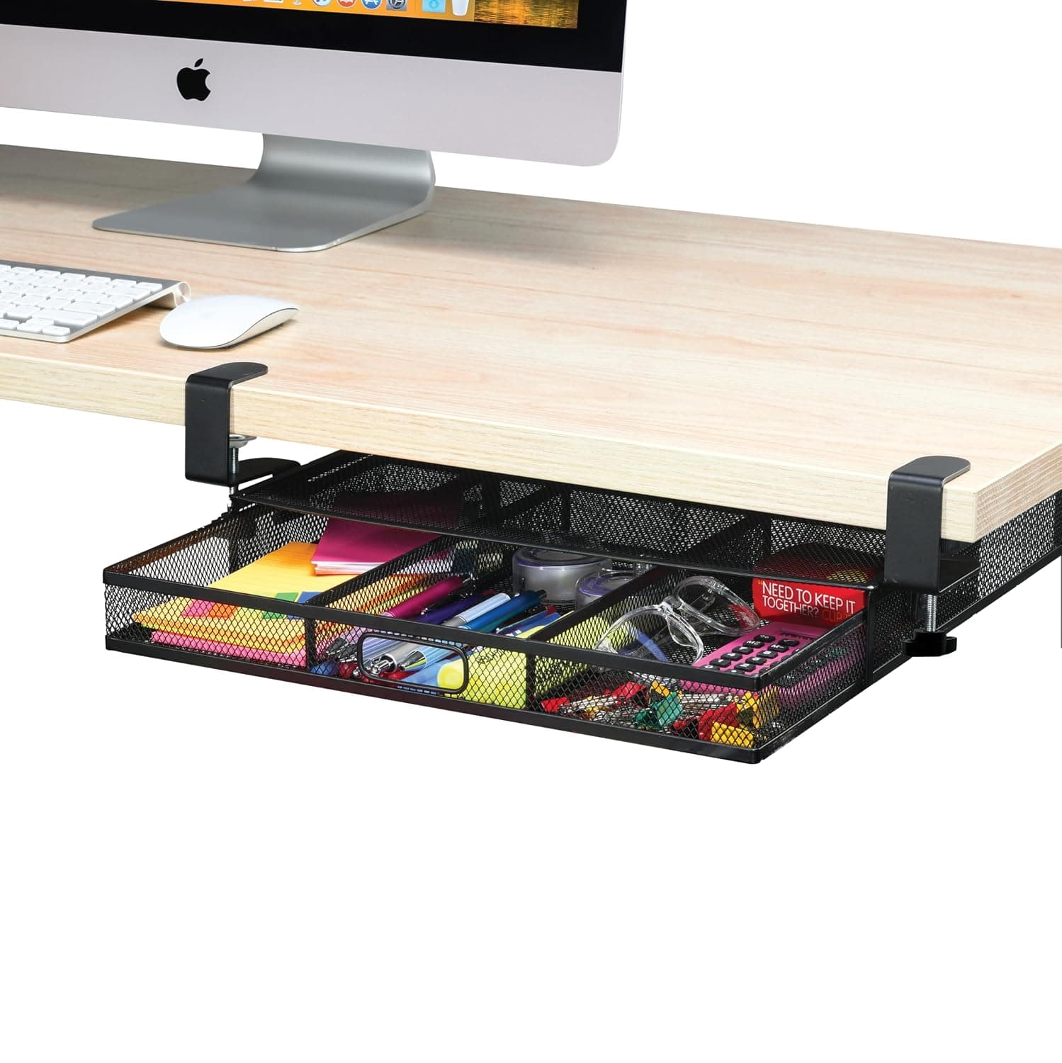 Homeify Under Desk Drawer Organizer Clamp-On, Mesh Metal Desk Drawer Attachment, 1 Drawer Slide Out, On Desk Or Under Desk Organizer For Office Supplies & Home Essentials