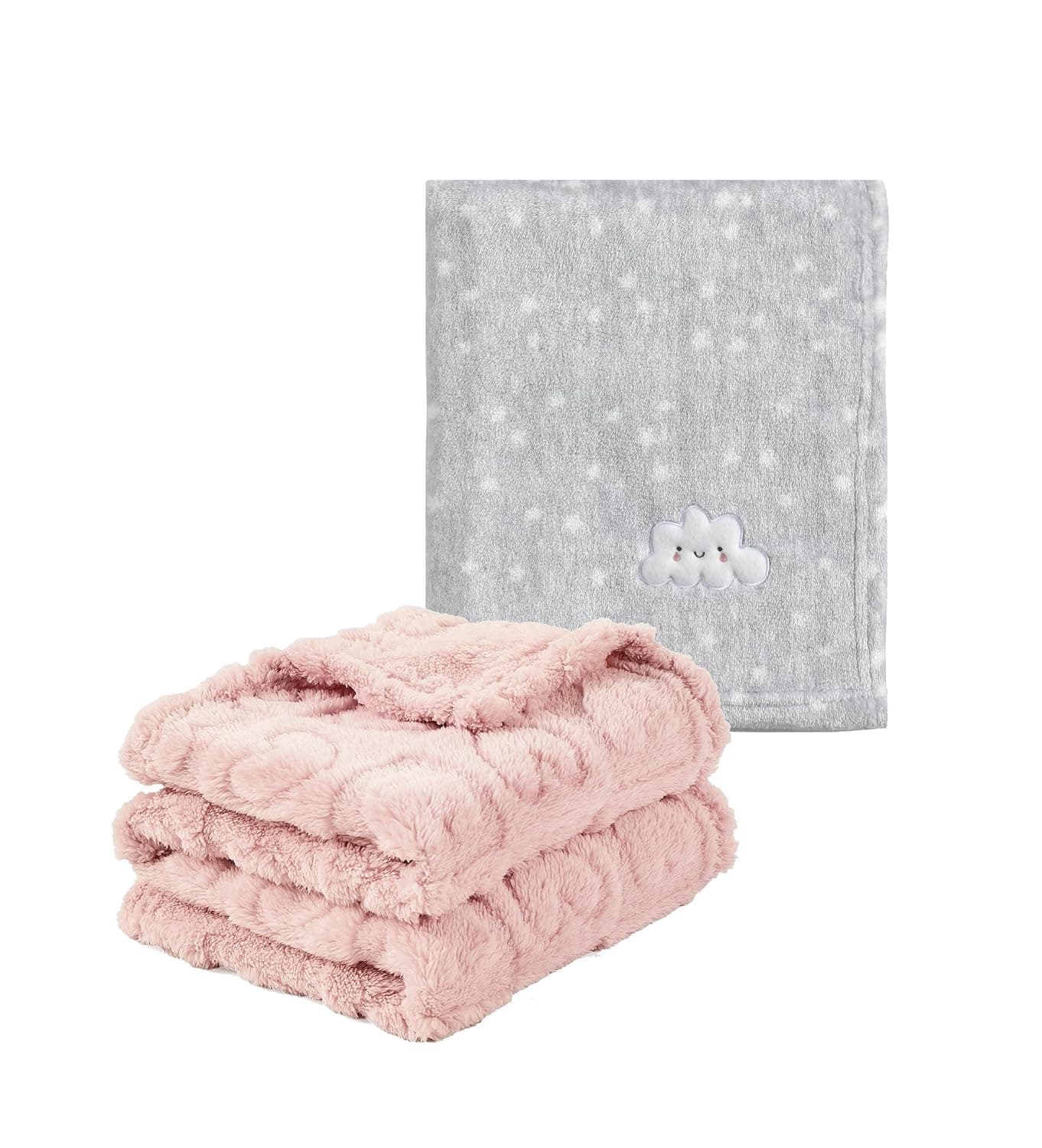 CREVENT 2Pcs 76x102cm Cute Cozy Fluffy Warm Baby Blankets for Infants Toddlers' Bedding Crib Cot Stroller - Grey Cloud + Pink Sherpa