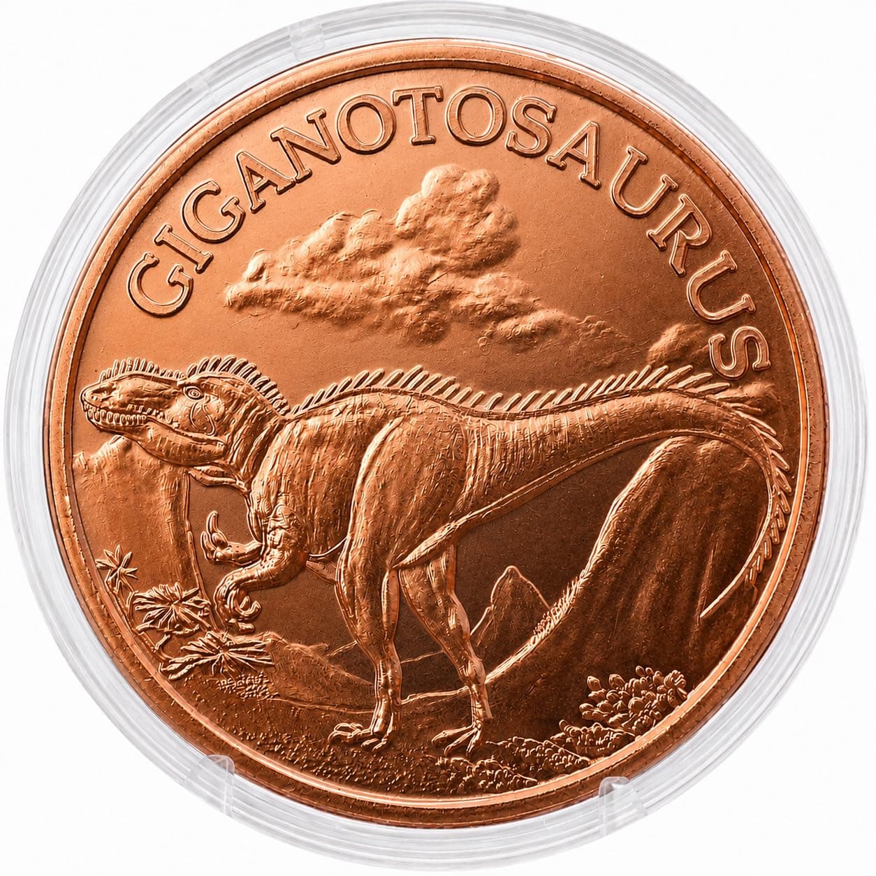 Giganotosaurus Dinosaur 1 oz Pure .999 Copper Round Collecticble 39mm Challenge Coin in Capsule - COA by Heavenly Metals