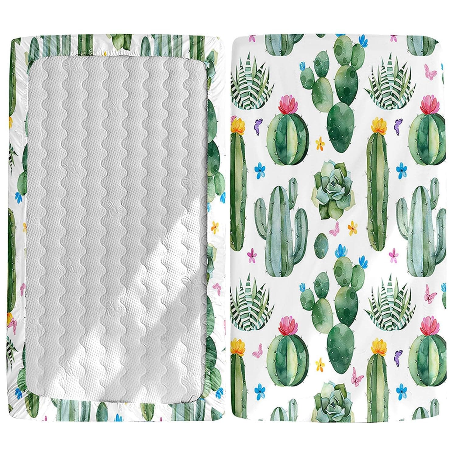Odot Fitted Sheet for Baby Crib, 3D Cactus Design, Breathable Children's Fitted Sheet, Stretchy Mattress Protector for Girls and Boys, Baby Bed, Crib, Umbrella Bed (Succulent Plants, 80 x 40 cm)