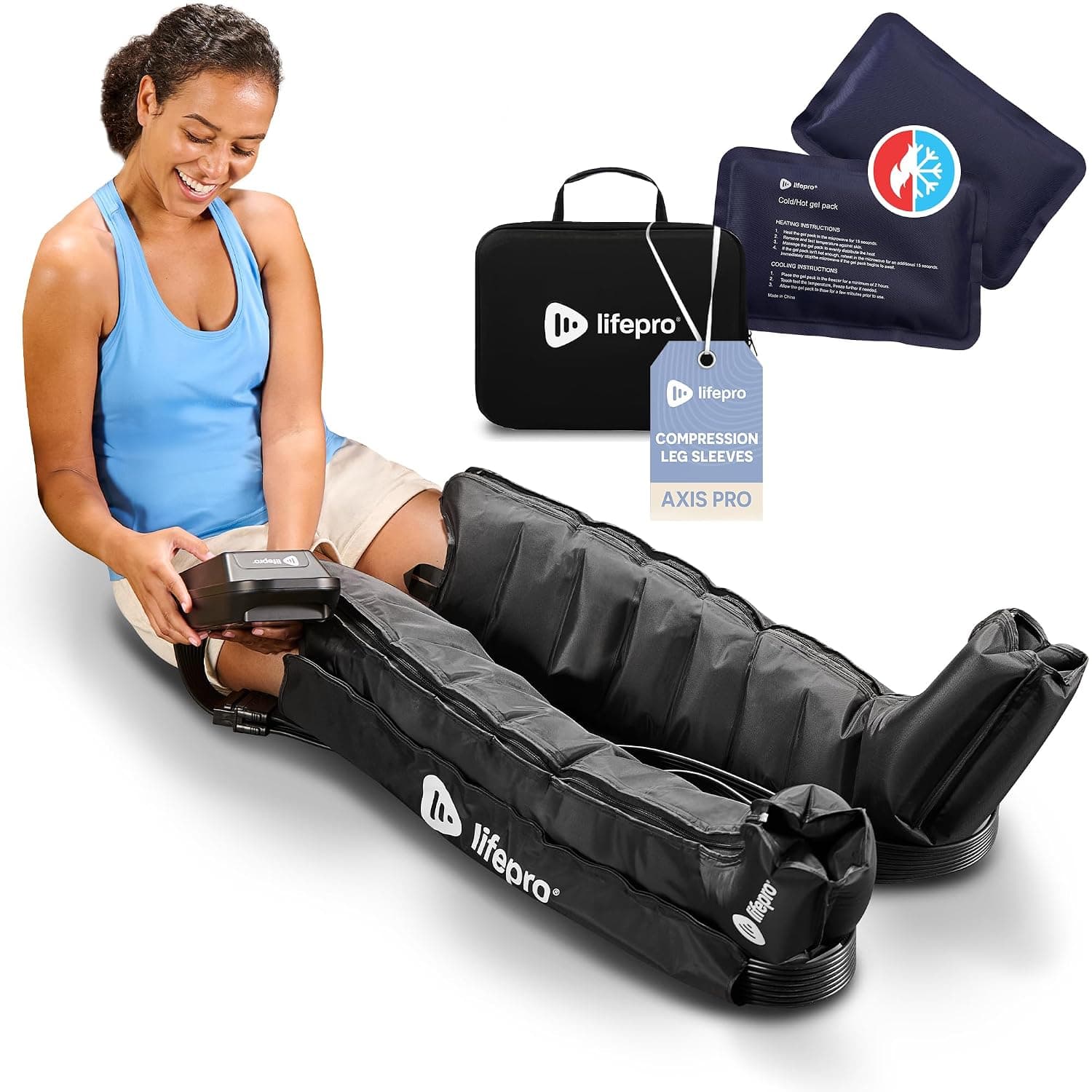 LifePro Air Compression Recovery System with Heat – 8-Chamber AXIS Full Leg Massage for Calf, Thigh & Foot – Air Massage Wraps for Relaxation & Wellness – Gift for Mom or Dad.