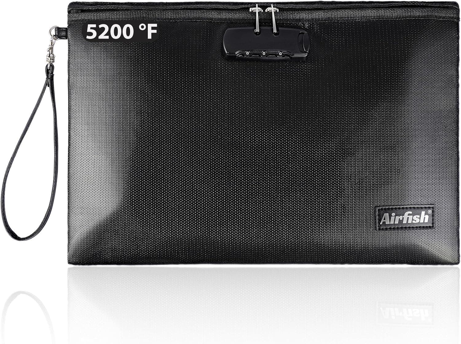 Airfish Fireproof Document Bag with Lock, 14.2 x 10 inches Zipper Closure Money Bag, Safe and Waterproof Storage Pouch for A4 A5 Document, Precious Photos, Cash, Passport, Jewelry(Black)