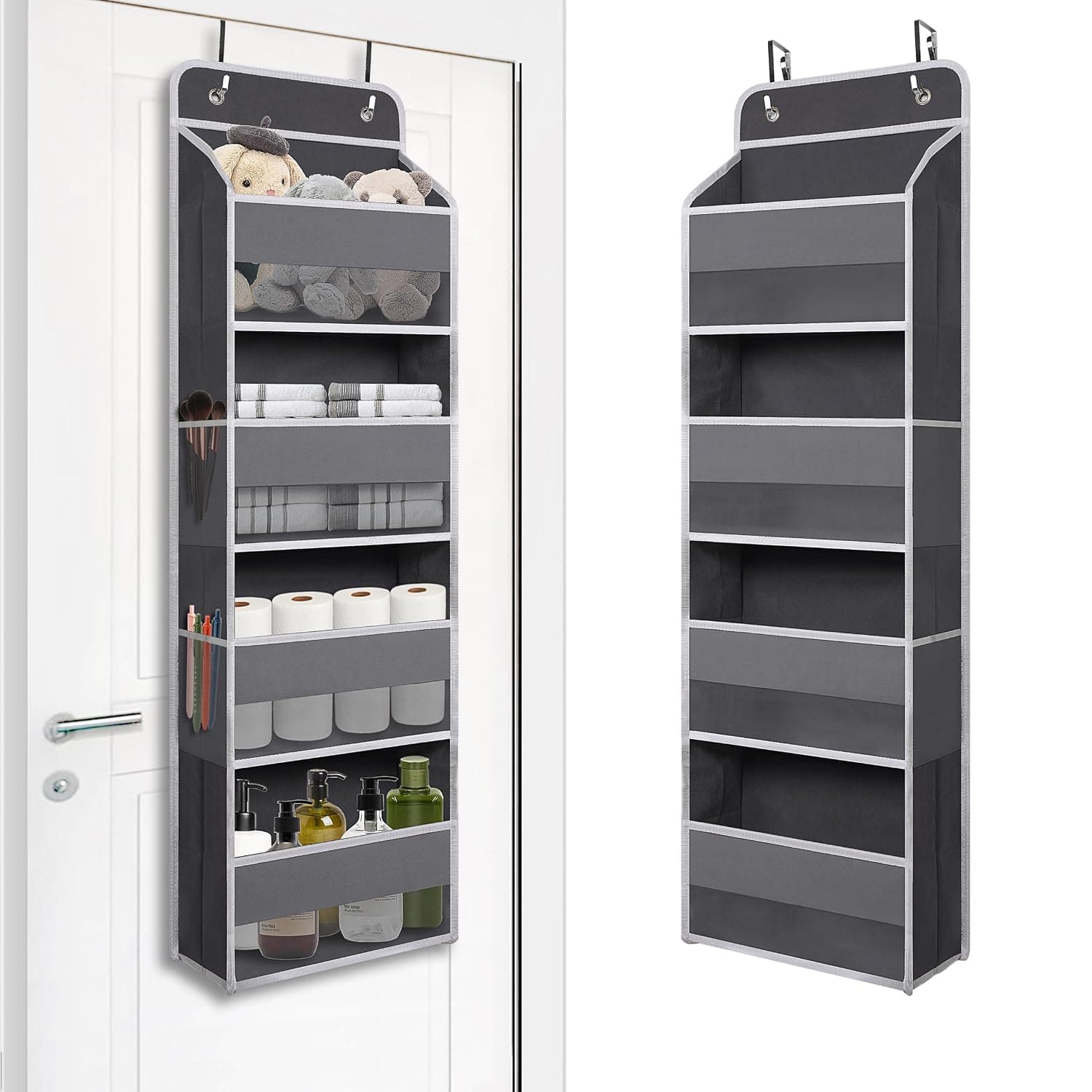 TYMENSH Heavy Duty Over Door Organizer, Wall Mount Hanging Organizer Storage with 4 Large Capacity Pockets, Closet Bathroom Nursery Bedroom Dorm, Toys Cosmetics Sundries and Baby Essentials, Gray