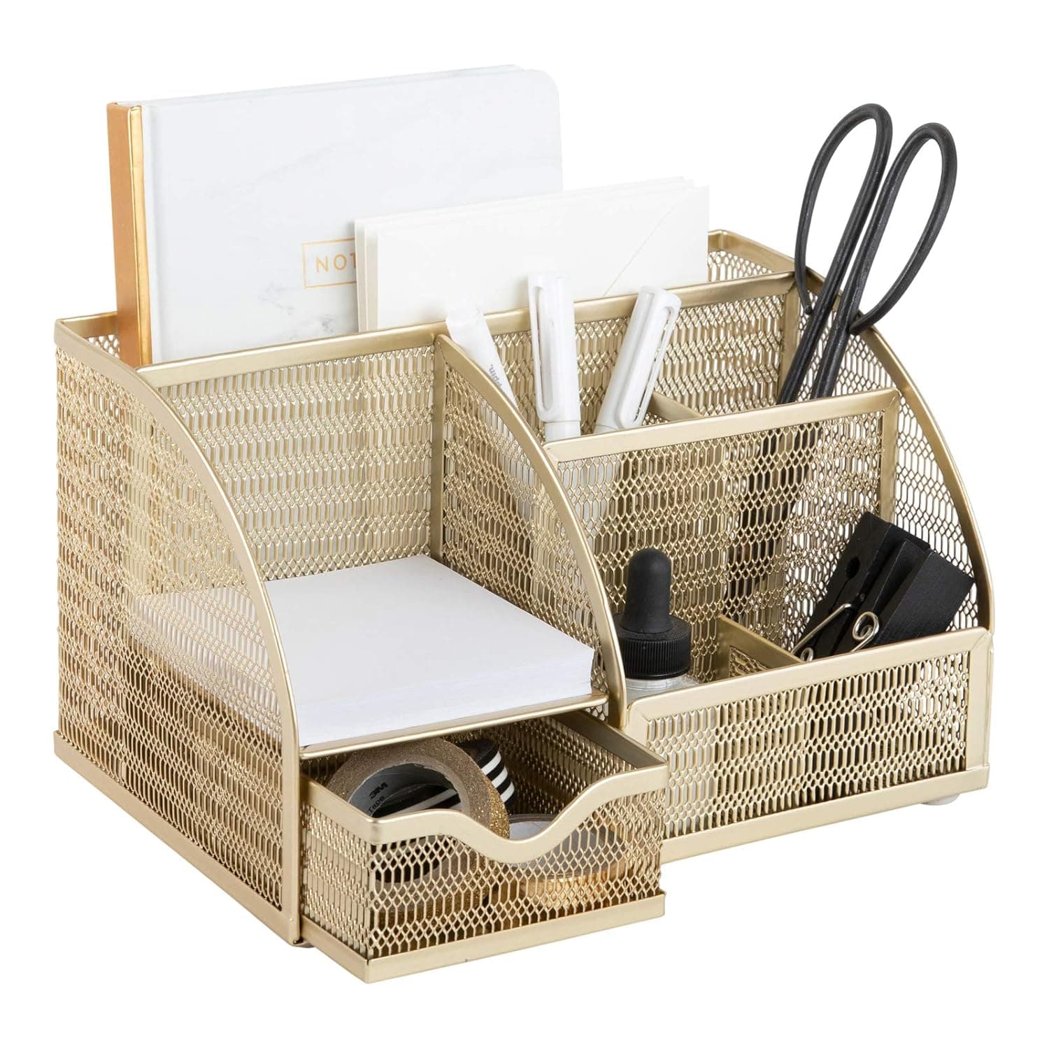 Blu Monaco Designer Metal Desktop Gold Desk Organizer and Accessories Holder - Storage for Pens, Pencil and Office Supplies - Decorative Storage for Home or Office