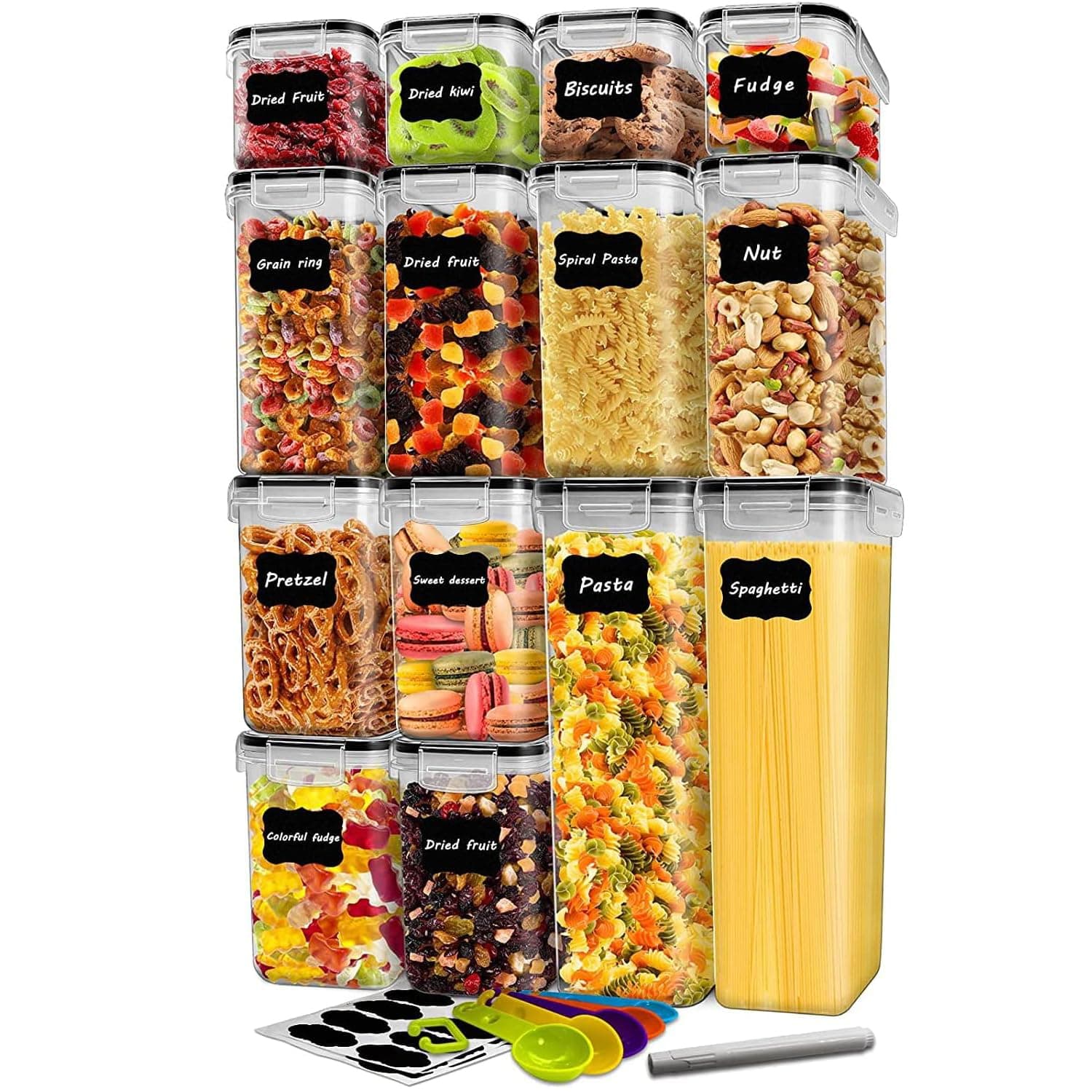 Bolivia's Airtight Food Storage Container Set, 14 Pcs Cereal and Snack Containers with Lables and Small Spoon, BPA-free Food Storage Container with Lid, for Kitchen Pantry Organization and Storage