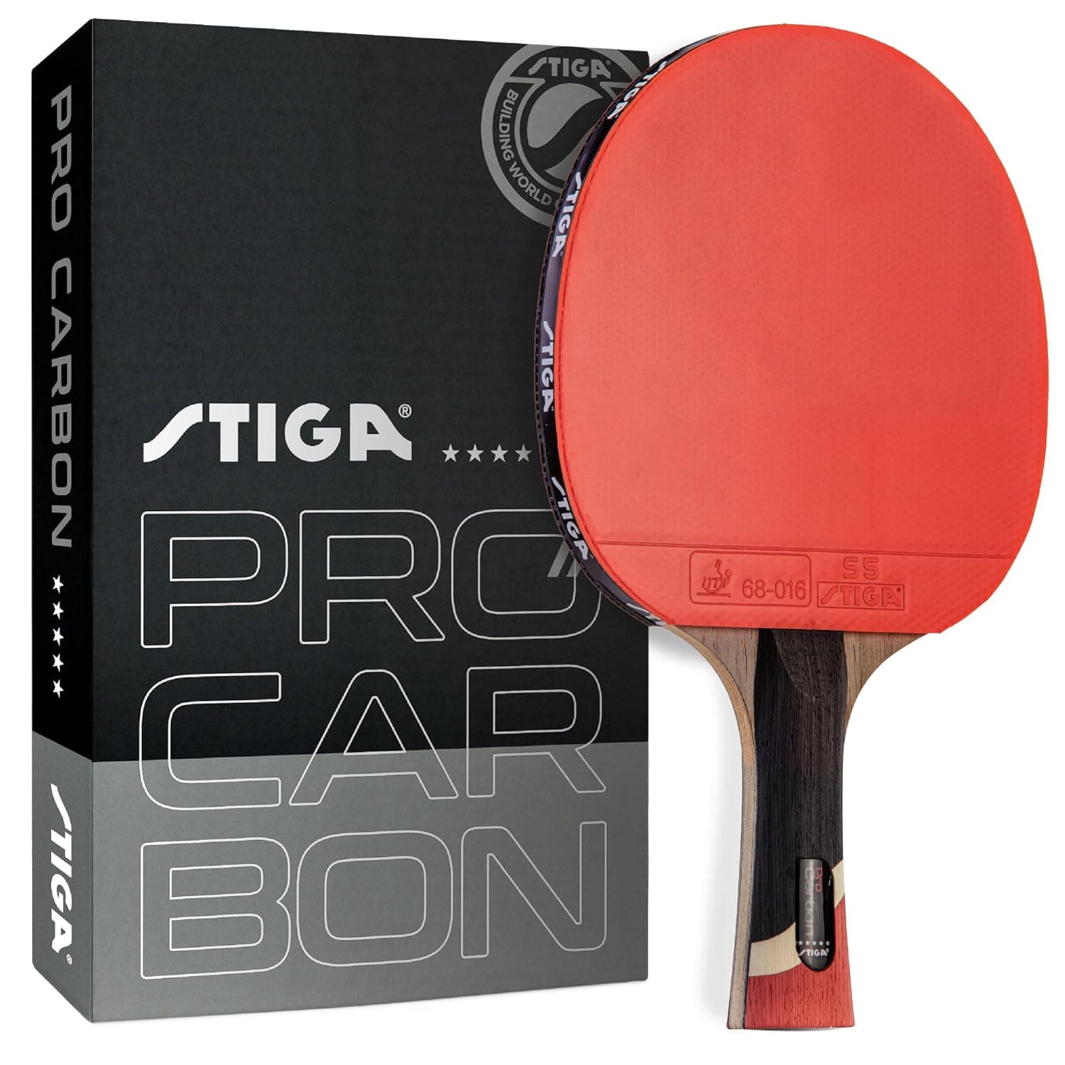STIGA Pro Carbon Performance-Level Table Tennis Racket with Carbon Technology for Tournament Play - Red and Blue Colors