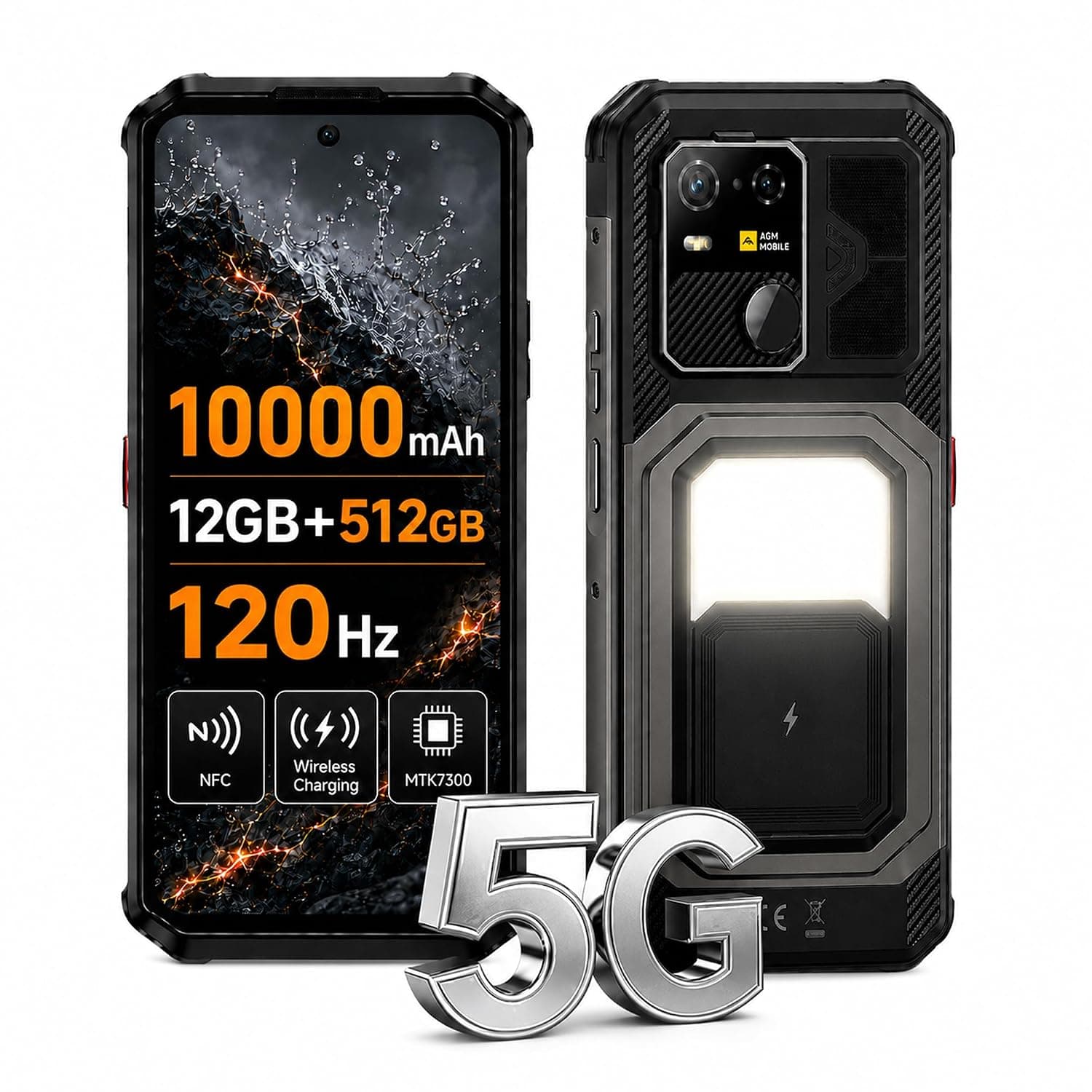 AGM G3 Unlocked 5G Rugged Smartphone,Android 15 MTK Dimensity 7300,10000mAh | 120Hz Display|6.72" FHD|12+12GB RAM + 512GB ROM + 1TB TF|PD Fast|Wireless Charging|NFC|116dB Speaker|Camping Torch