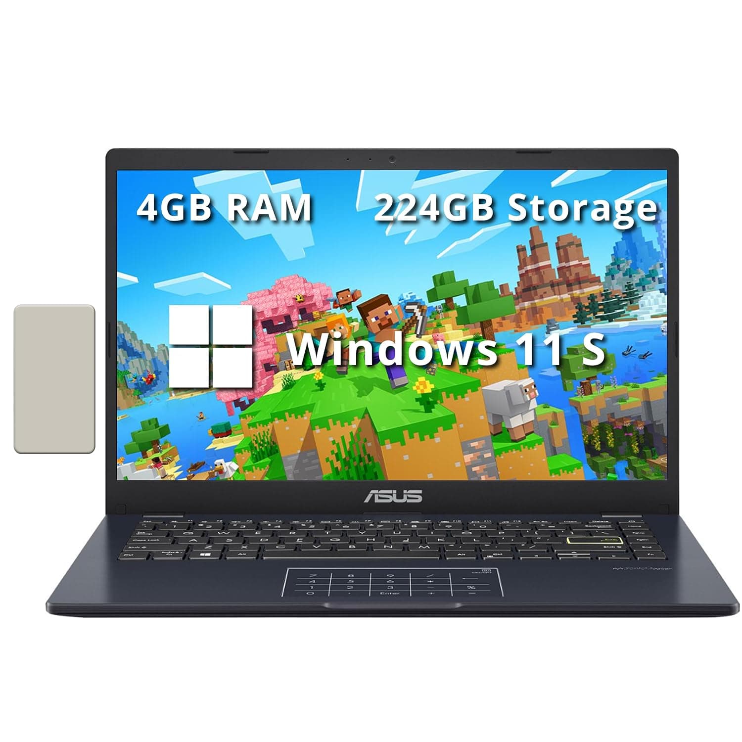 ASUS 14" FHD Laptop, Intel Celeron N4500 Processor, 4GB RAM, 224GB Storage(64GB eMMC+160GB Docking Station Set), Intel Iris Xe Graphics, 720P Camera, Bluetooth, Win 11 S, Quiet Blue