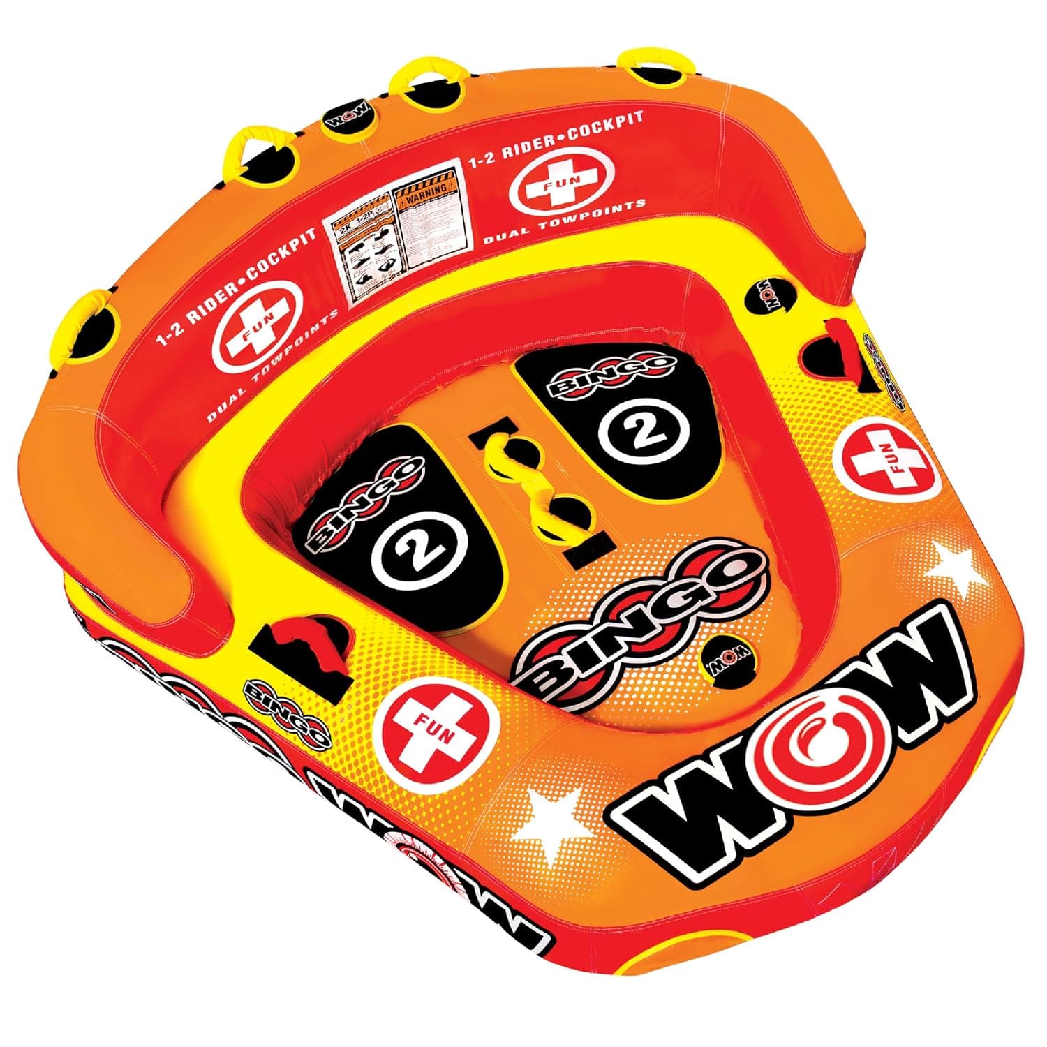 WOW Sports – Bingo Cockpit 2 Person Towable Tube for Boating – 340 lbs Capacity – Inflatable Boat Tube for Lake Sports – Heavy Duty Nylon Cover – Kids & Adults