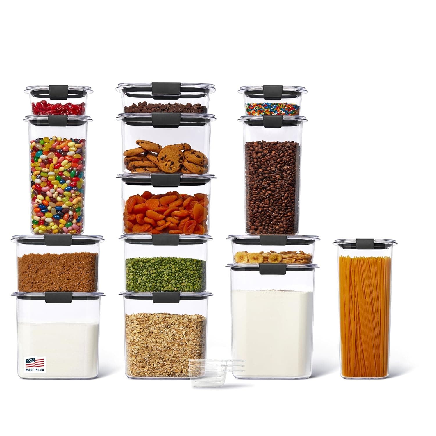 Rubbermaid Brilliance 14-Piece Food Storage Container Set with Scoops, Airtight, BPA-Free, for Kitchen and Pantry Organization