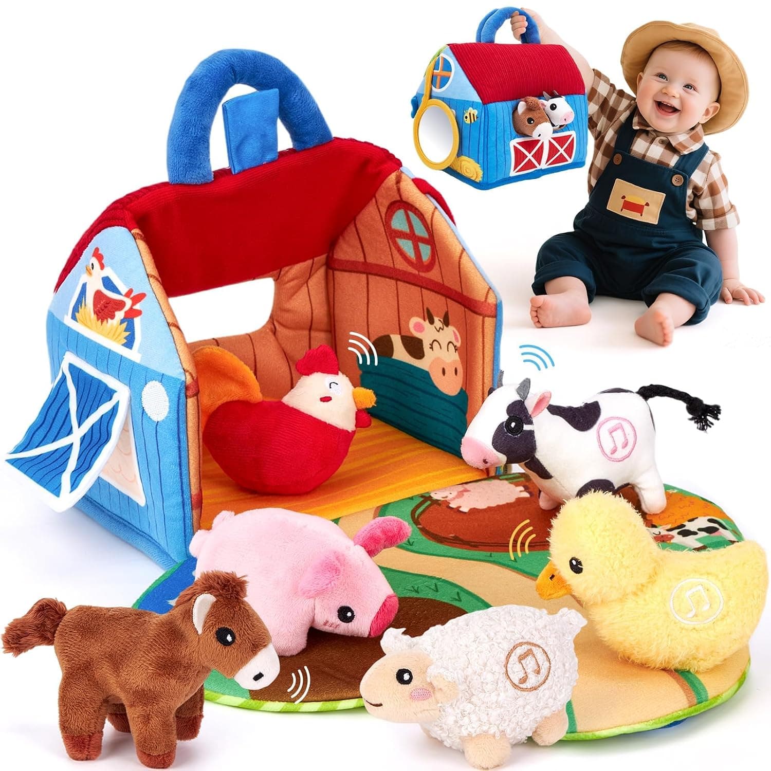 Baby Toys 6-12 Months, Surprise Barn with Stuffed Farm Animals with Real Sounds - Montessori Toys for 6 Month Old Baby Gifts Toddlers Sensory Toy 1 Year Old Boy Girl Gifts Infant Toys