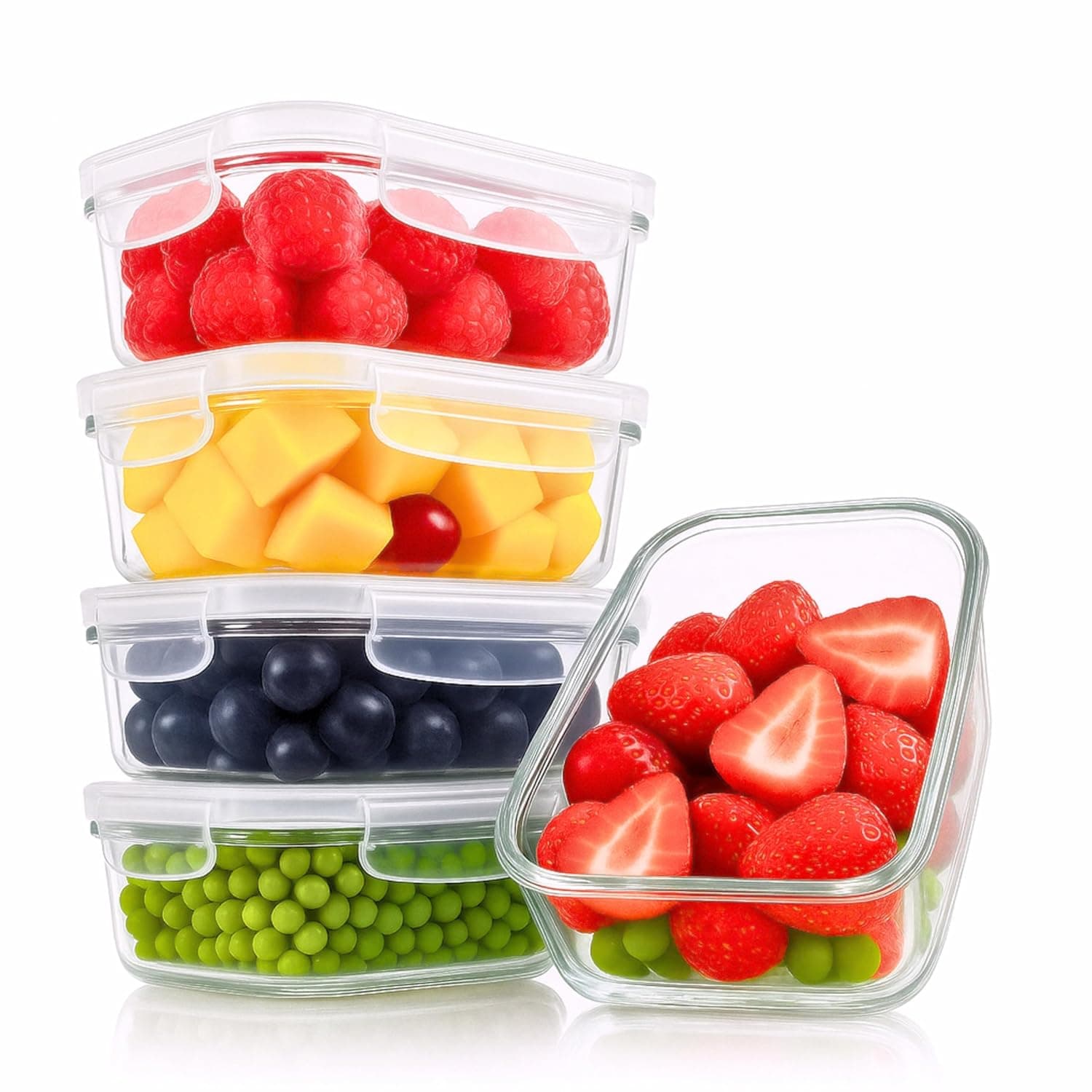 5 Pack, 1050ML| Glass Meal Prep Containers, Airtight Glass Food Storage Containers with Lids – Airtight Food Containers Kitchen Storage Containers Glass Lunch Containers