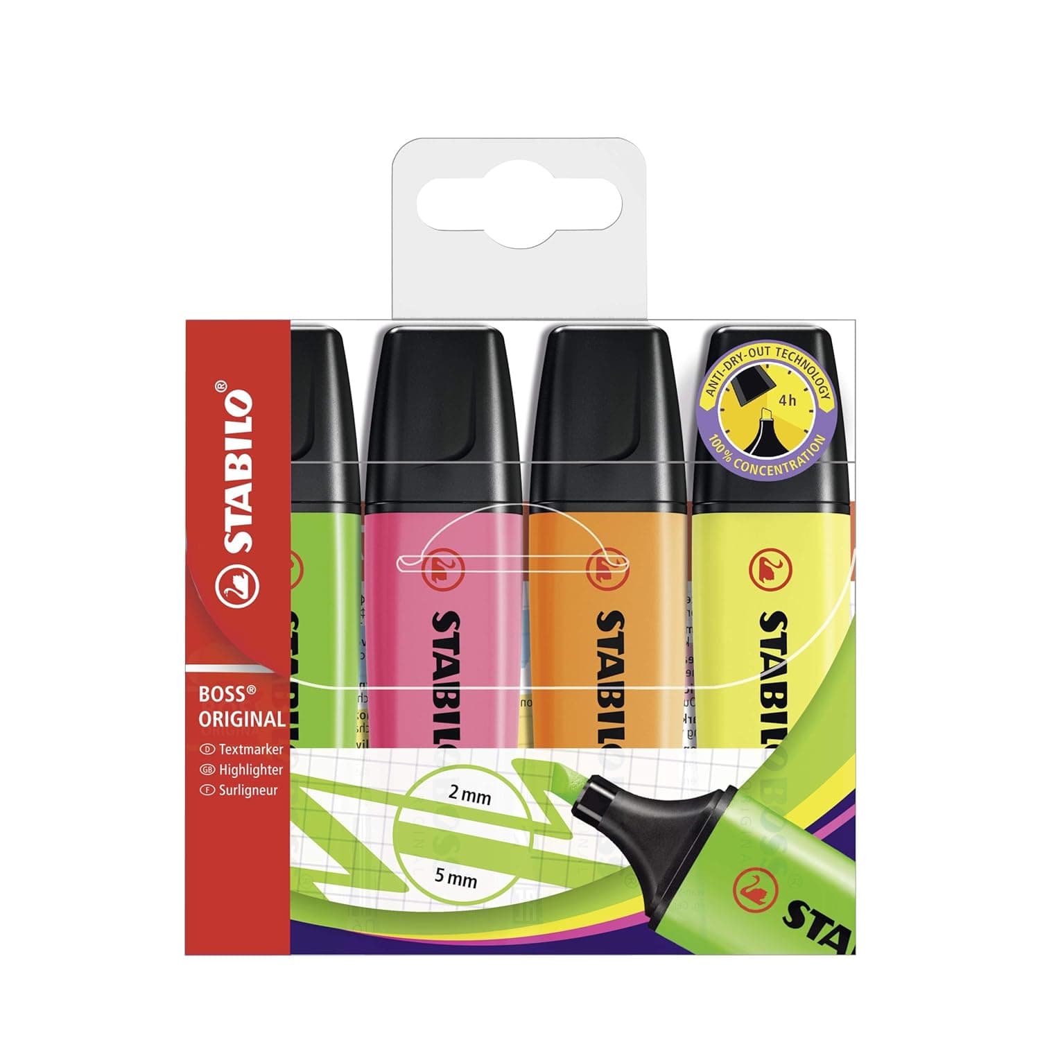 Highlighter - STABILO BOSS ORIGINAL Wallet of 4 Assorted Colours