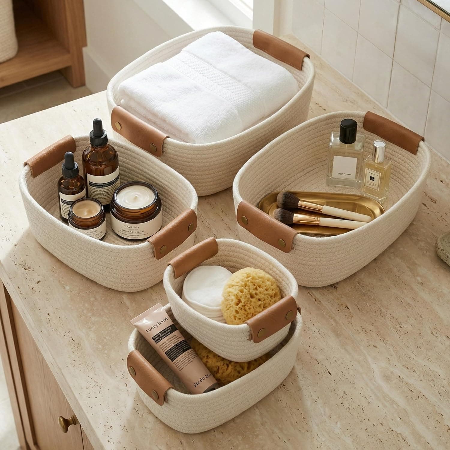 ZICOTO Beautiful Storage Basket Set of 5 - Modern Cotton Rope Baskets for Organizing Shelves - The Perfect Organization Bins for Nursery, Changing Table, Bathroom, Office and Living Room | Perfect for Organizing Your Home - Quality Storage Bins Easily Fit with Any Nursery or Bedroom Decor