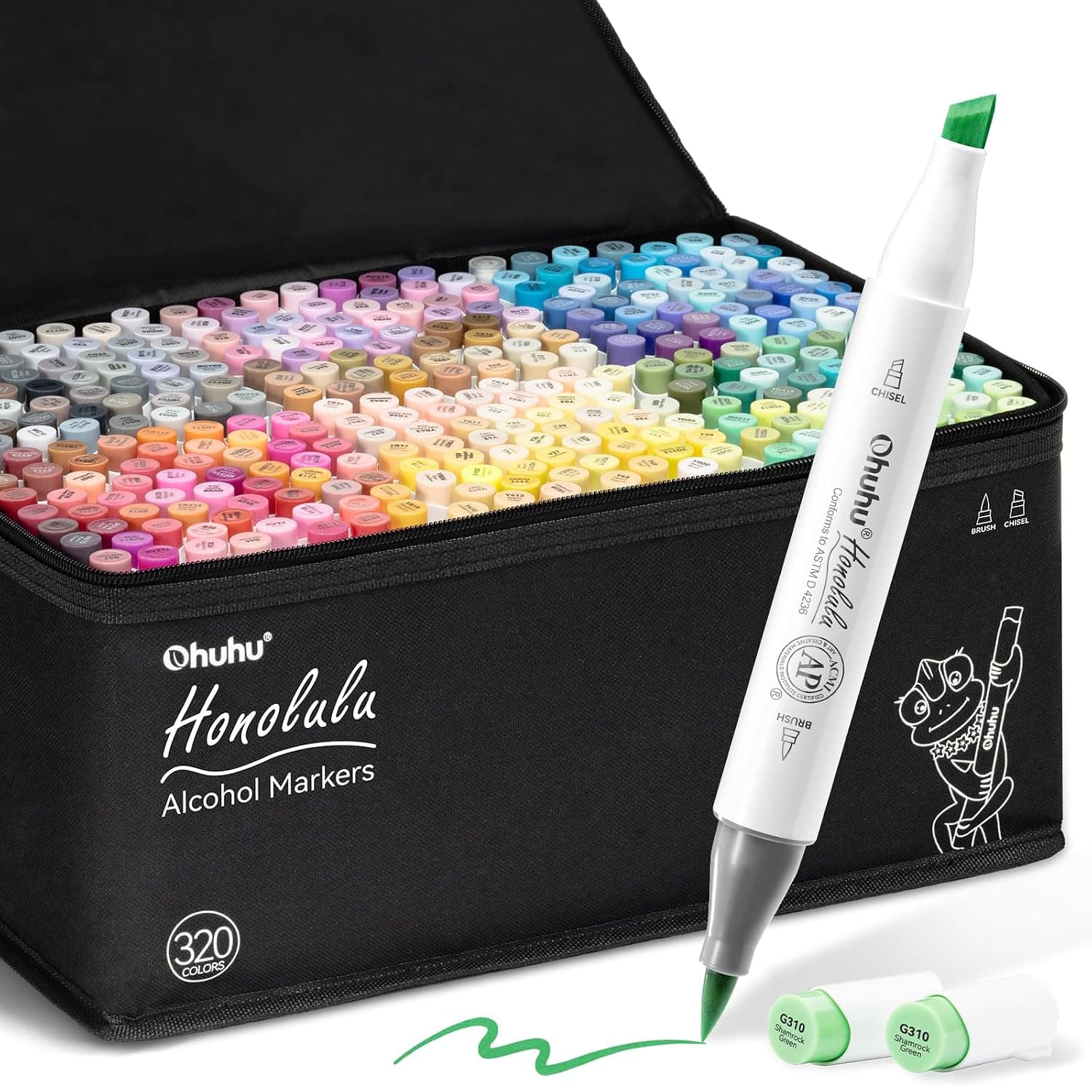Ohuhu Alcohol Markers 320 Colors Brush & Chisel for Adult Coloring Drawing | Honolulu Series AP Certified Art Marker Set, Dual Tips Alcohol-based for Artists Beginners Drawing Illustration Sketching