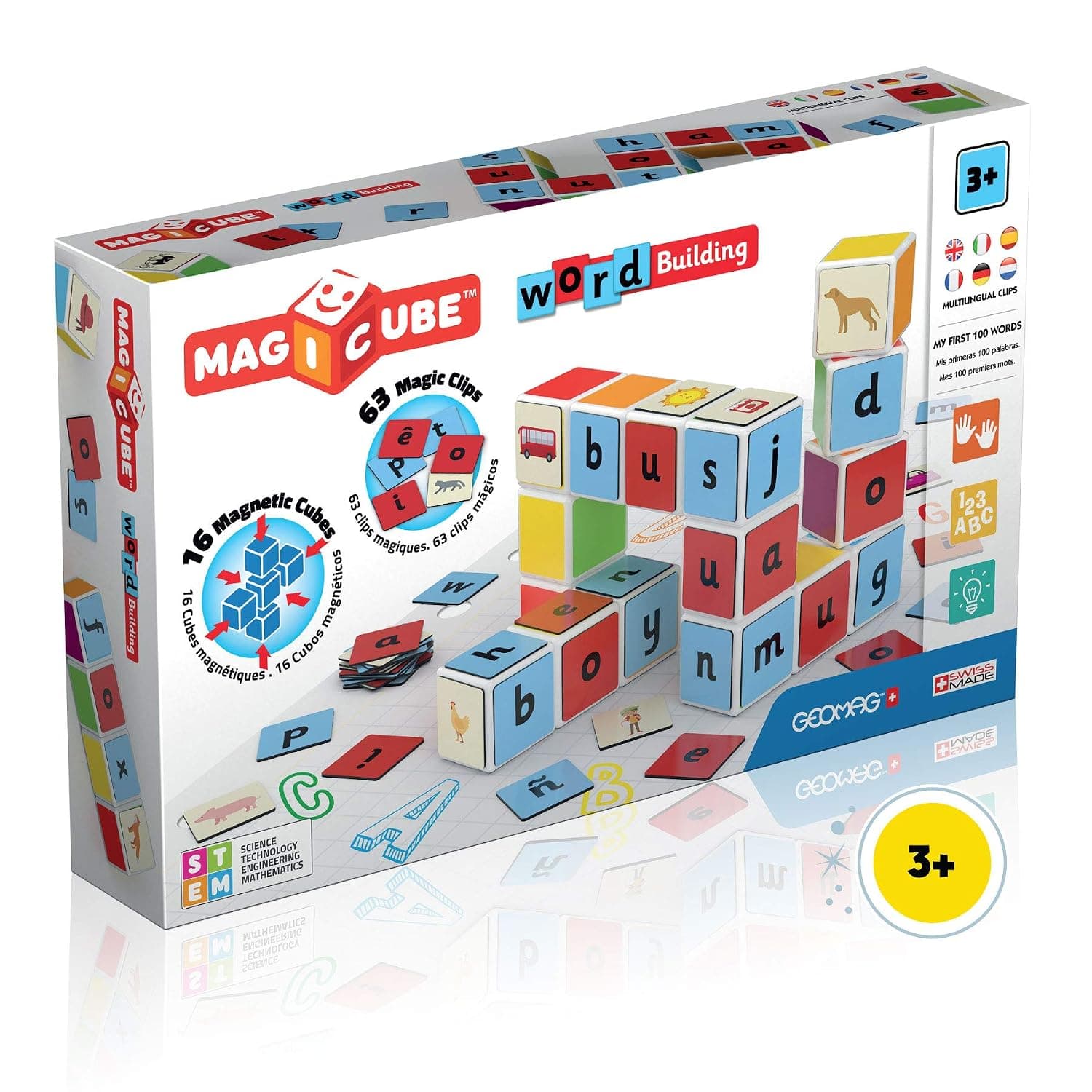 Geomag Construction Toy Magicube Word Building-16 63 Clips Building Set with Magnetic Cubes