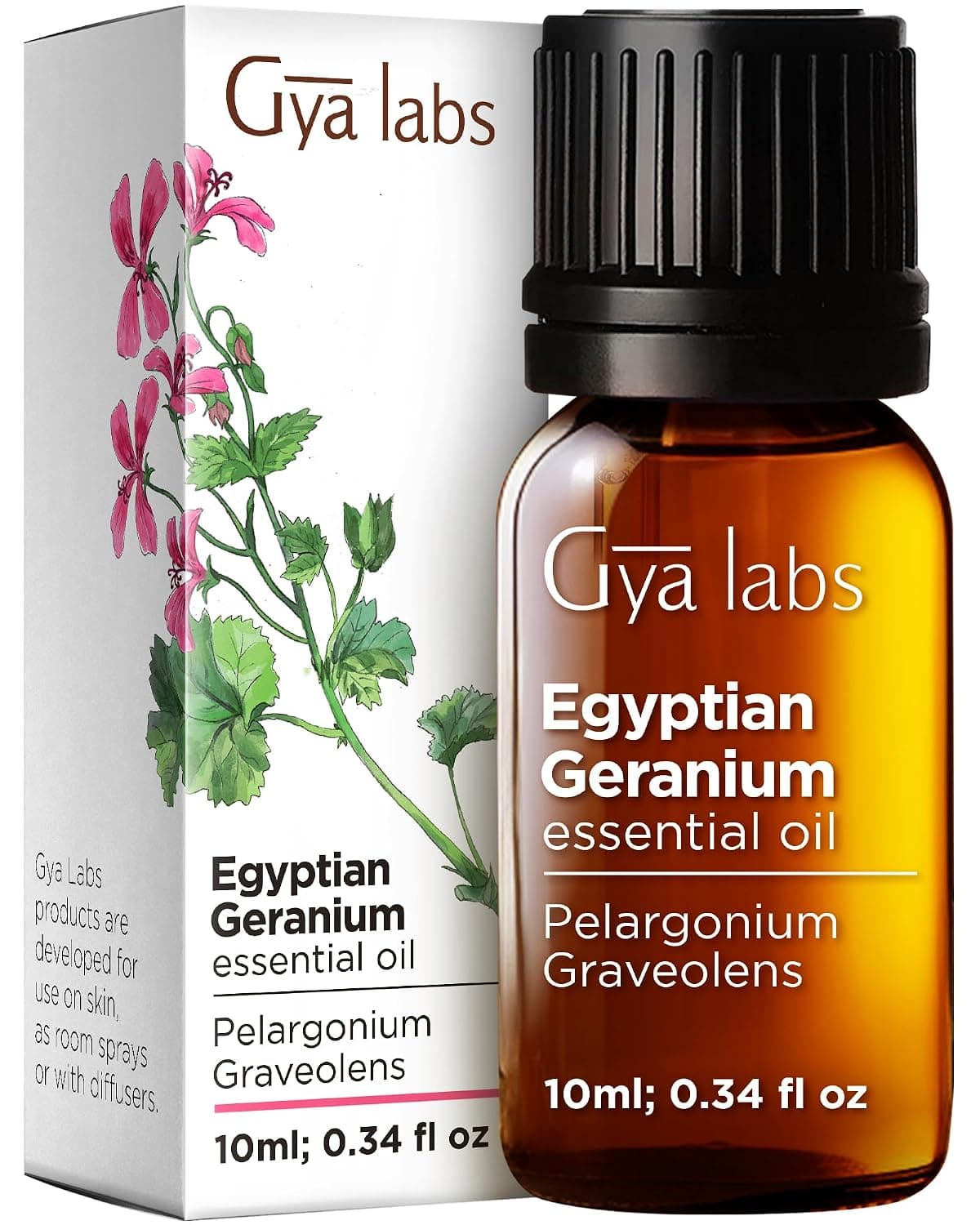 Gya Labs Egyptian Geranium Essential Oil for Diffuser - 100% Natural Aromatherapy Geranium Oil for Skin - Geranium Oil for Hair Care Massages & Candle Making Scent (0.34 fl oz) | Geranium Oil for Perfume, Massage & DIY, Fresh Rosy Floral Aroma for Face and Scalp Care, Aromatherapy Grade Oil - Gya Labs