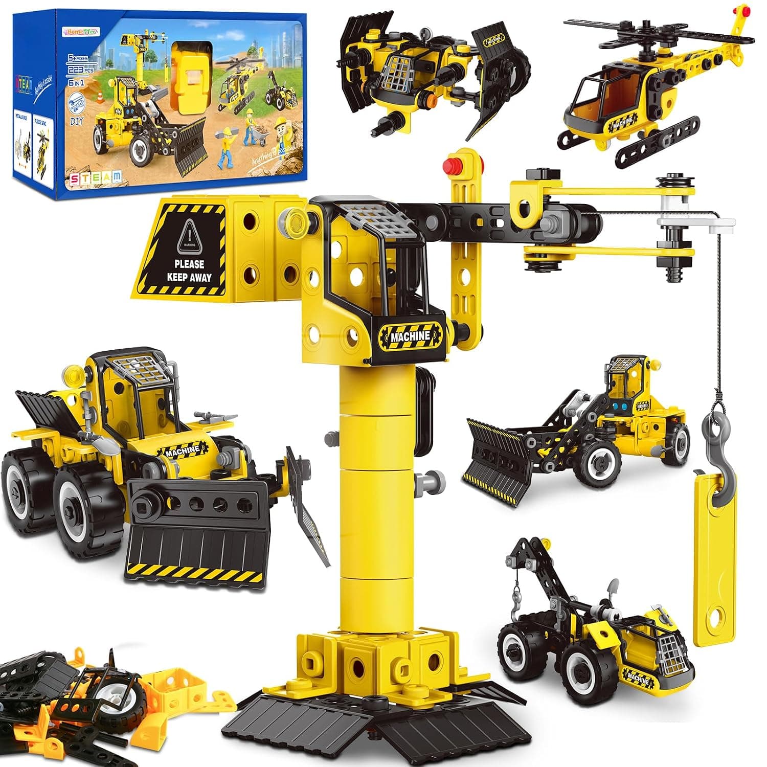 HOMETTER Construction Toy for 5 6 7 8+ Year Old Boys Gift, 6 in 1 Engineering Toy, STEM Learning Toy Educational Building Kit