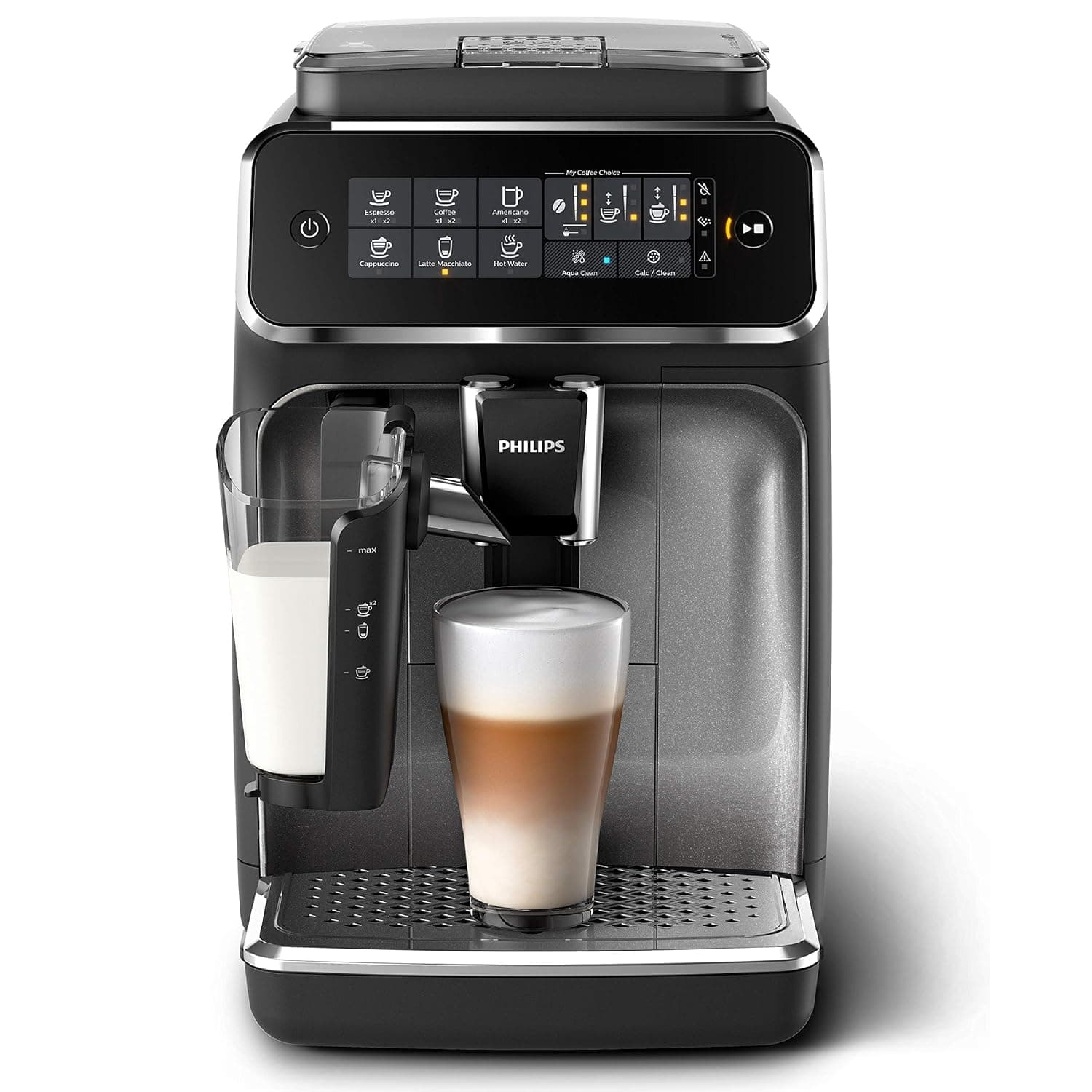 Philips Fully Automatic Coffee Machine Series 3200-1500W, 5 Beverages, LatteGo, Touch Display, 1.8L Water Tank Capacity, Black/Silver - EP3246/73