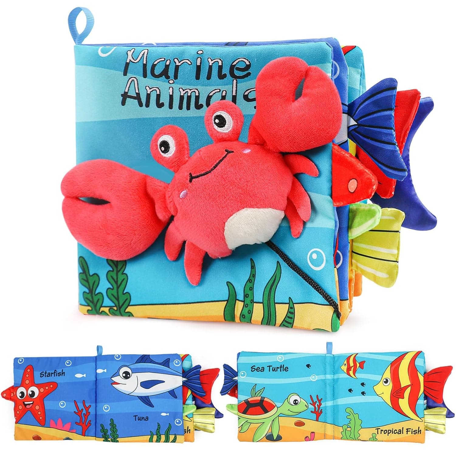 ZERIFAM Soft Cloth Book, 3D Touch & High Contrast Baby Toy, 0-18 Months Newborn Sensory Toys, Crab