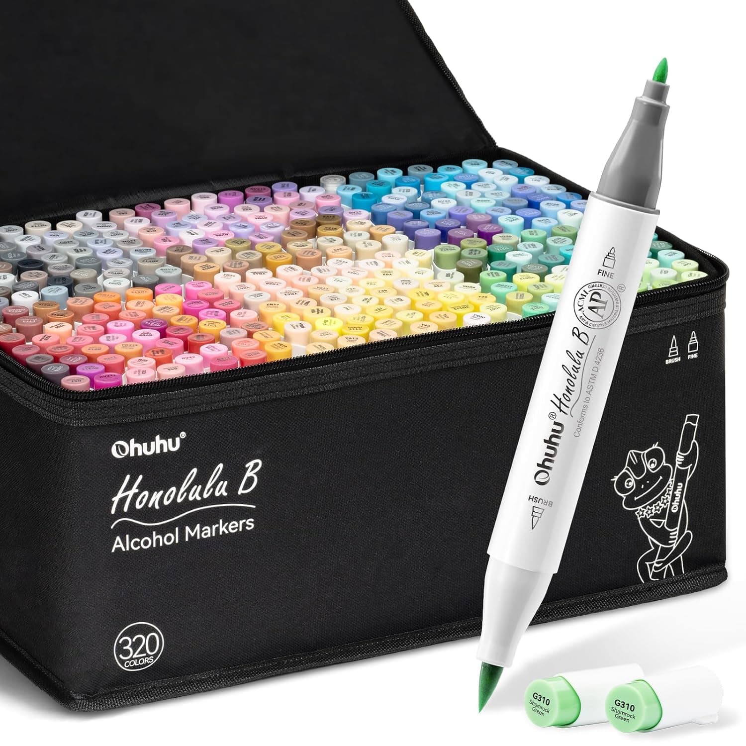 Ohuhu Alcohol Markers 320 Colors Brush & Fine Art Sketch Set | Double Point Easy Mixing & No Liquipping Quick Dry for Illustration Calligraphy Sketches - Honolulu B