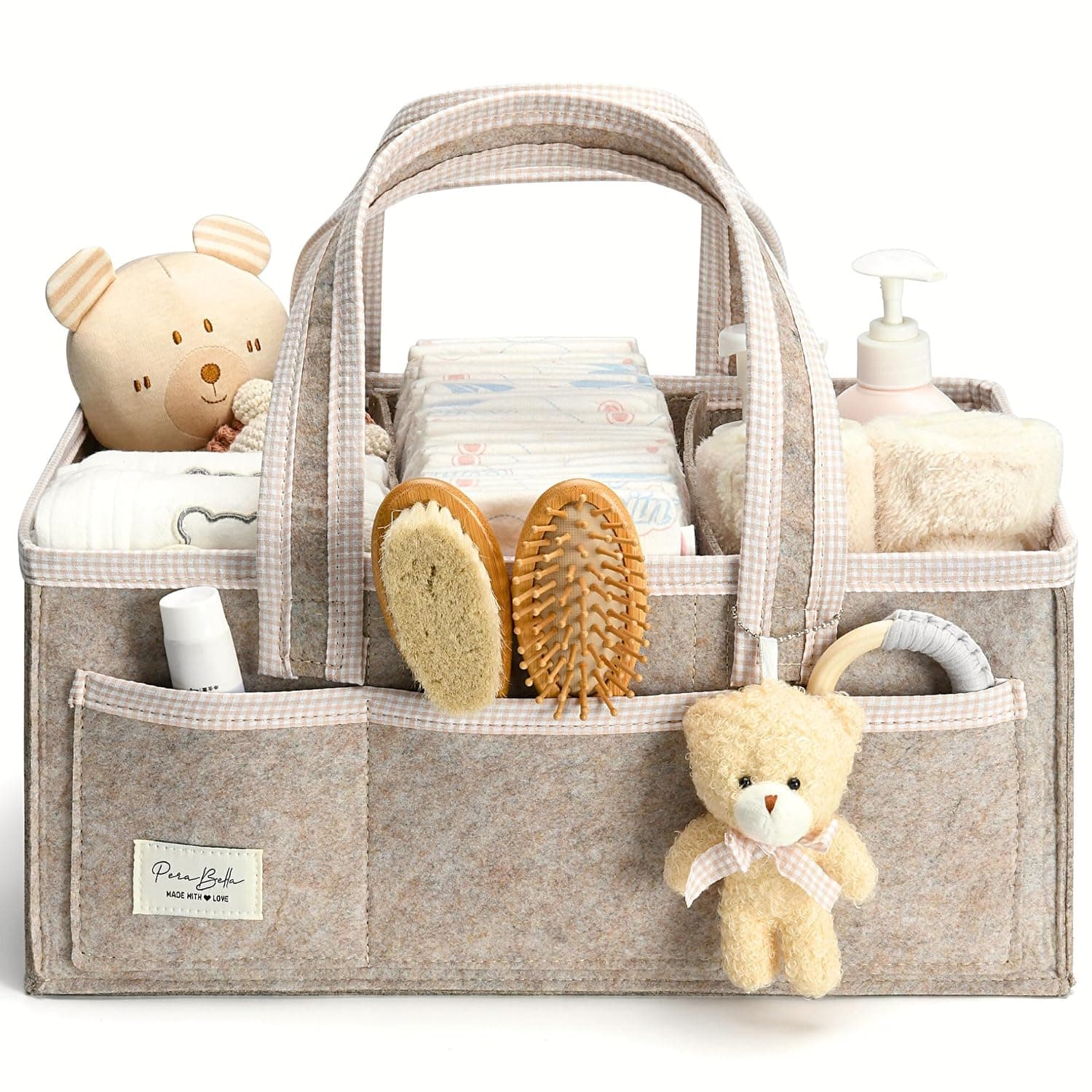 PeraBella Baby Diaper Caddy Organizer, XL Baby Basket Shower Gift Caddy, Portable Felt Changing Table Basket, Nursery Storage Bin, Newborn Boy and Girl Essentials for Registry, Car Diaper Organizer