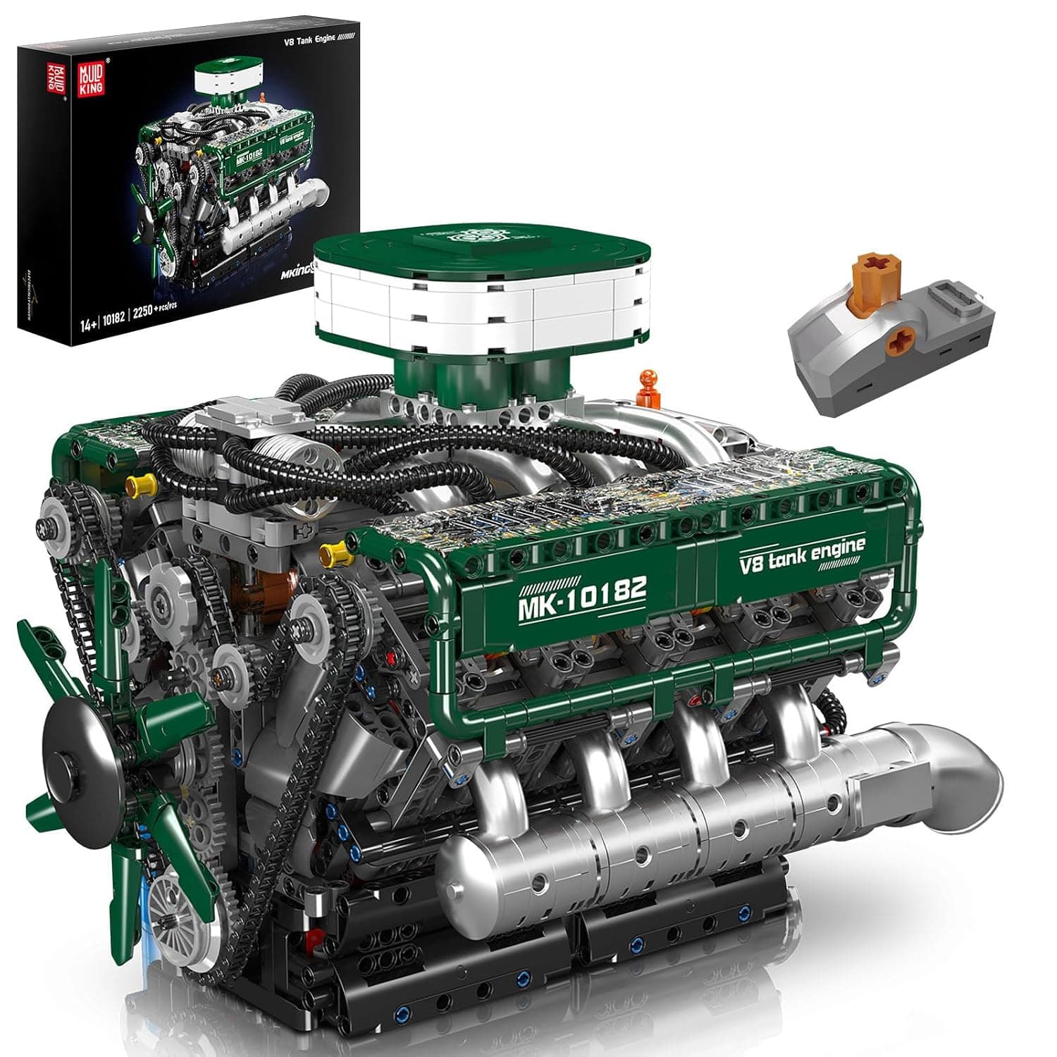 Mould King 10182 Technik V8 Engine Construction Kit, Clamping Blocks, Motor Set with Battery Box, Engine Model Kit, Building Block Set, Collectibles, Gifts for Adults (2250 Pieces)