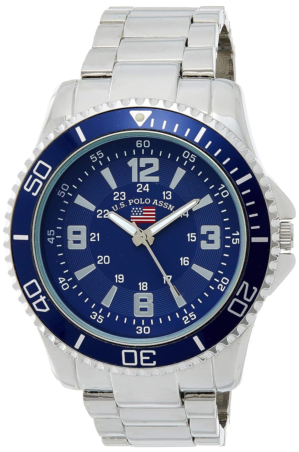 MEN'S SILVERTONE BRACELET WATCH WITH BLUE DIAL