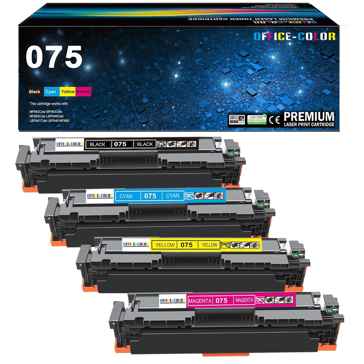 075 Toner Cartridges Set Replacement for Canon Color imageCLASS MF665Cdw MF662Cdw MF663Cdw LBP640 MF660 LBP646Cdw LBP647Cdw Printer Ink (Black,Cyan,Magenta,Yellow-4 Pack)