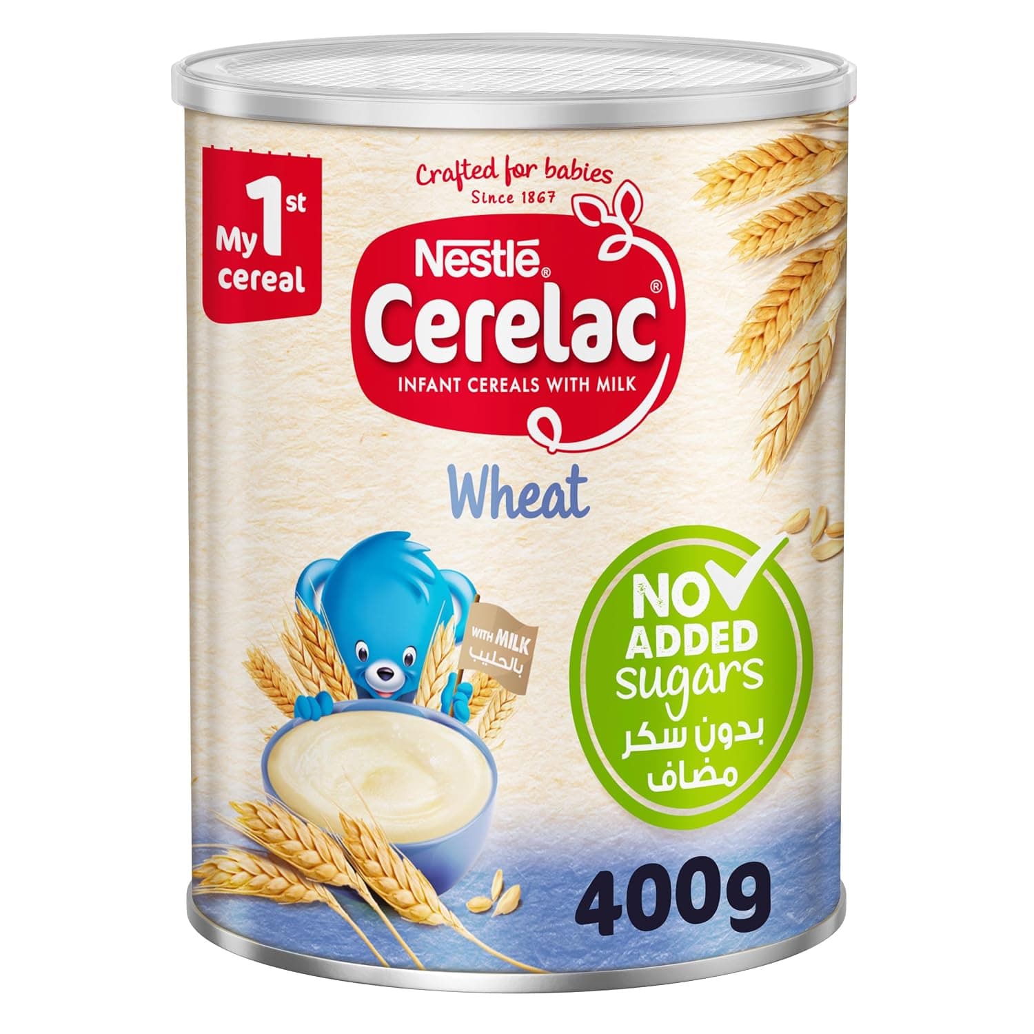 Cerelac Nestle Wheat, Infant Cereals with Milk, No Added Sugars, From 6 months, Tin, 400g