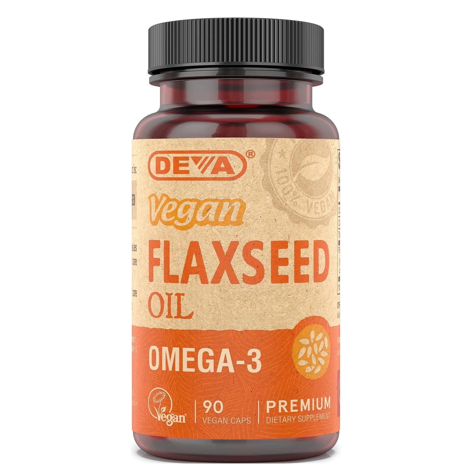 Deva Vegan Omega-3 Flaxseed Oil Supplement - 1000 MG Per Serving - Cold-Pressed & Unrefined - Fish Oil Alternative - with Omega-3 ALA - 90 Capsules, 1-Pack