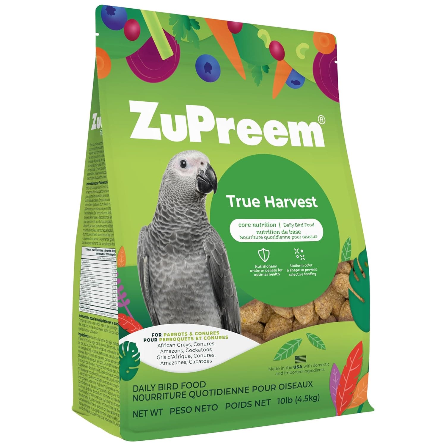 ZuPreem Natural Bird Pellets, Daily Bird Food for Parrot, Conure, Caique, African Grey, Eclectus, Small Cockatoo, Core Nutrition for Medium Large Birds, Added Vitamins, Parrot Food (M/L, 10 lb) | Bird Food Pellets, ZuPreem Natural Pellets, Conures, African Greys, Caiques, Eclectus, Small Cockatoos, Made in USA