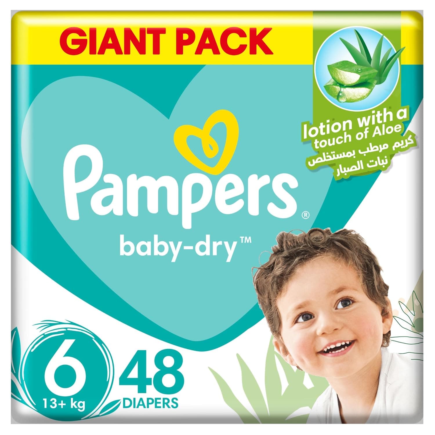 Pampers Aloe Vera, Size 6, Large, 13+kg, Giant Pack, 48 Taped Diapers