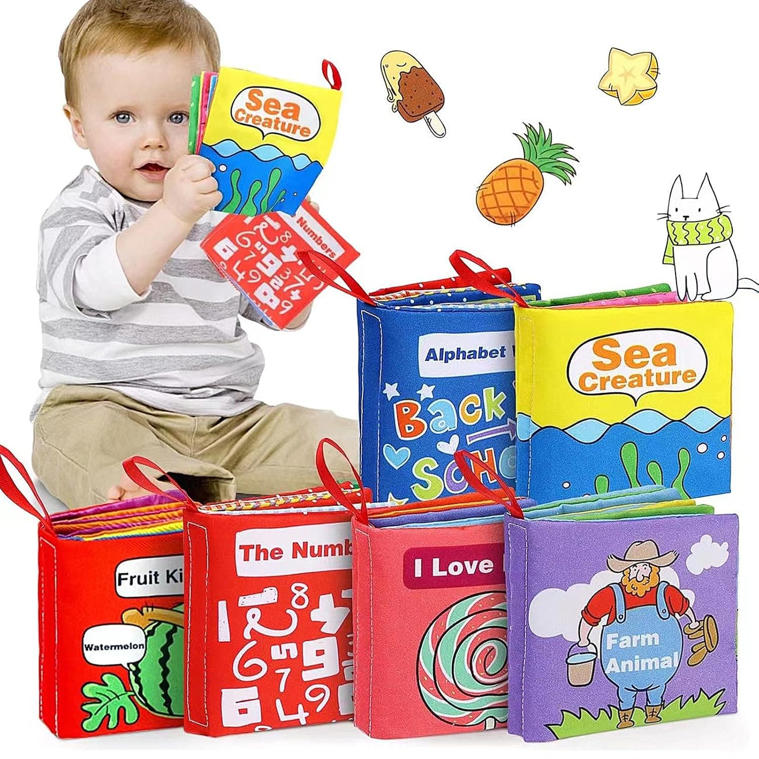 Baby Interactive Educational Books Toys Nontoxic Fabric Soft Cloth Books Waterproof Baby Books for Infant Toddler Kids Learning