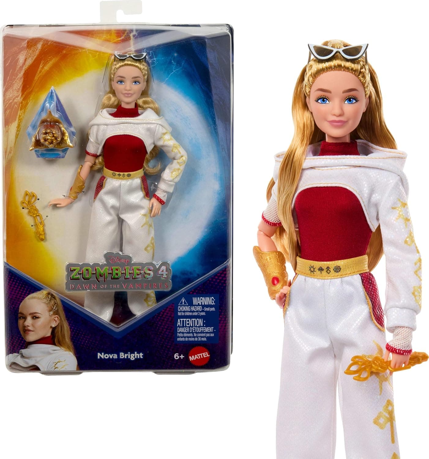 Mattel Disney Zombies 4: Dawn of The Vampires Nova Bright Fashion Doll with Removable Outfit & 5 Accessories, Inspired by The Movie | Posable Fashion Doll in Removable Outfit, 5 Accessories Including Golden Crystal Key, Inspired by Disney Movie