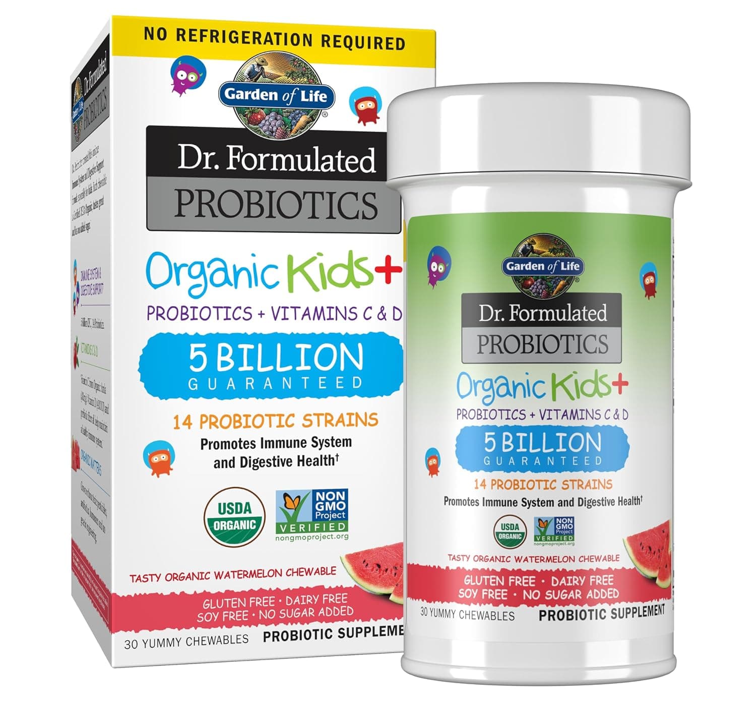 Garden of Life Kid's Dr. Formulated Probiotics Vitamins C & D, 5 Billion, Tasty Organic Watermelon, 30 Yummy Chewables