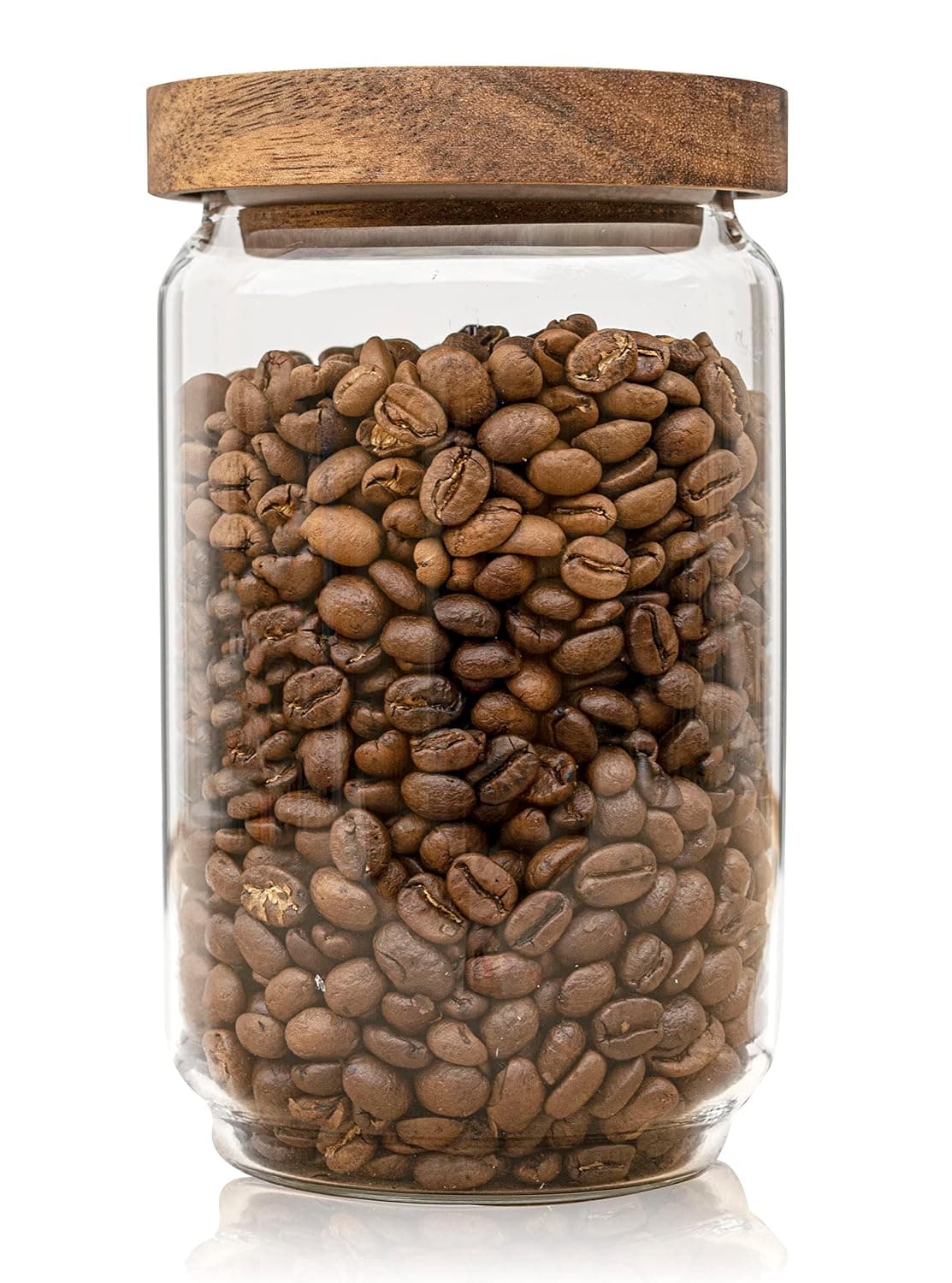 MIBRU Coffee Beans Glass Container Wood Lid Glass Airtight Canister Kitchen Storage Bottles Jars Food Container Grains Tea Coffee Beans Grains Candy Jar Containers 750ml